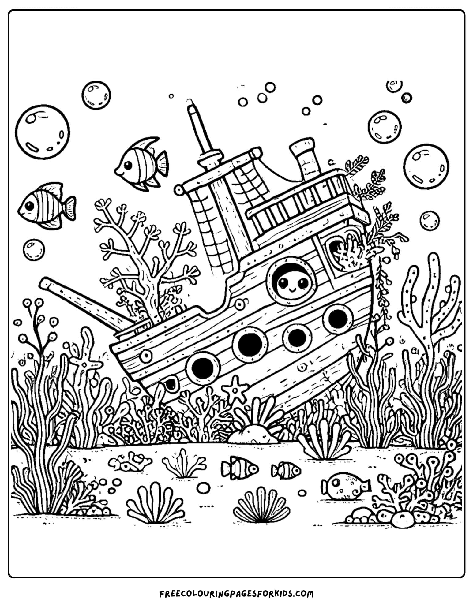 a sunken pirate ship coloring page