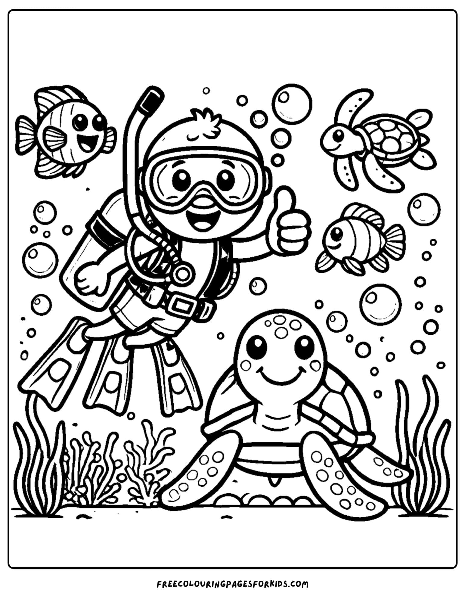 scuba diver giving a thumbs up coloring page