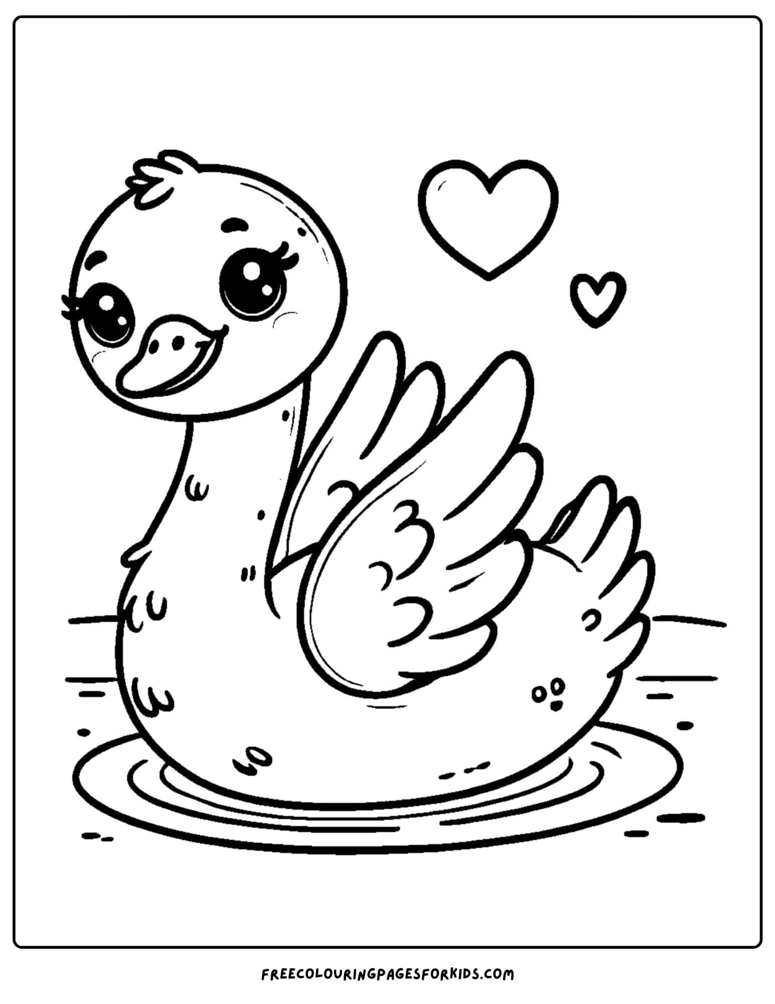 swan with a heart shape above it coloring page