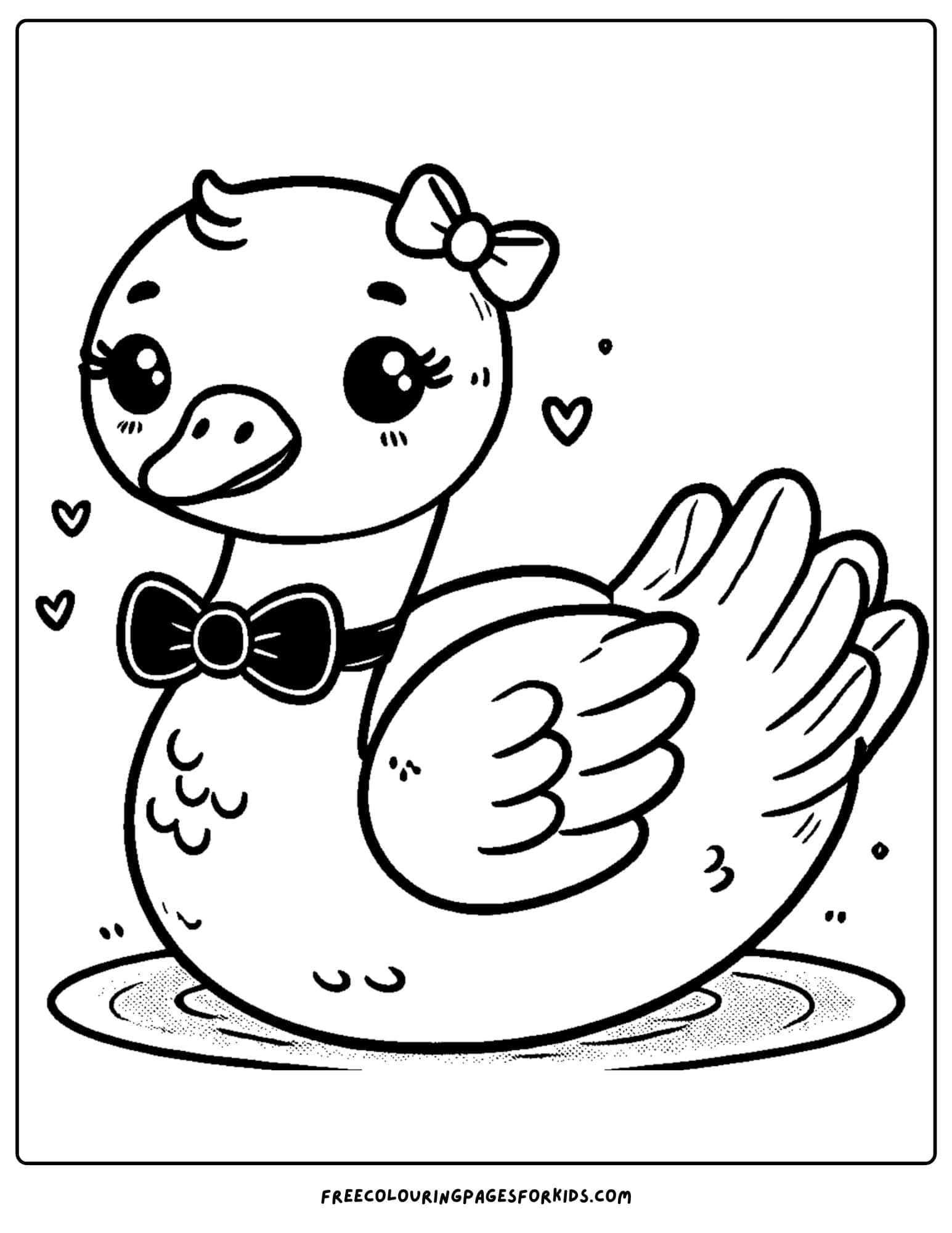 swan with a bowtie and bow coloring page