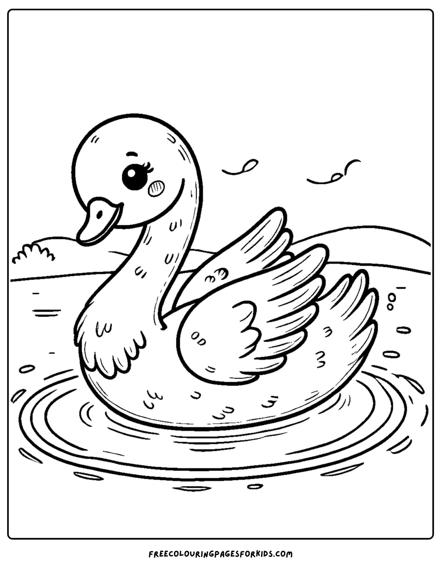 swan floating on the water coloring page