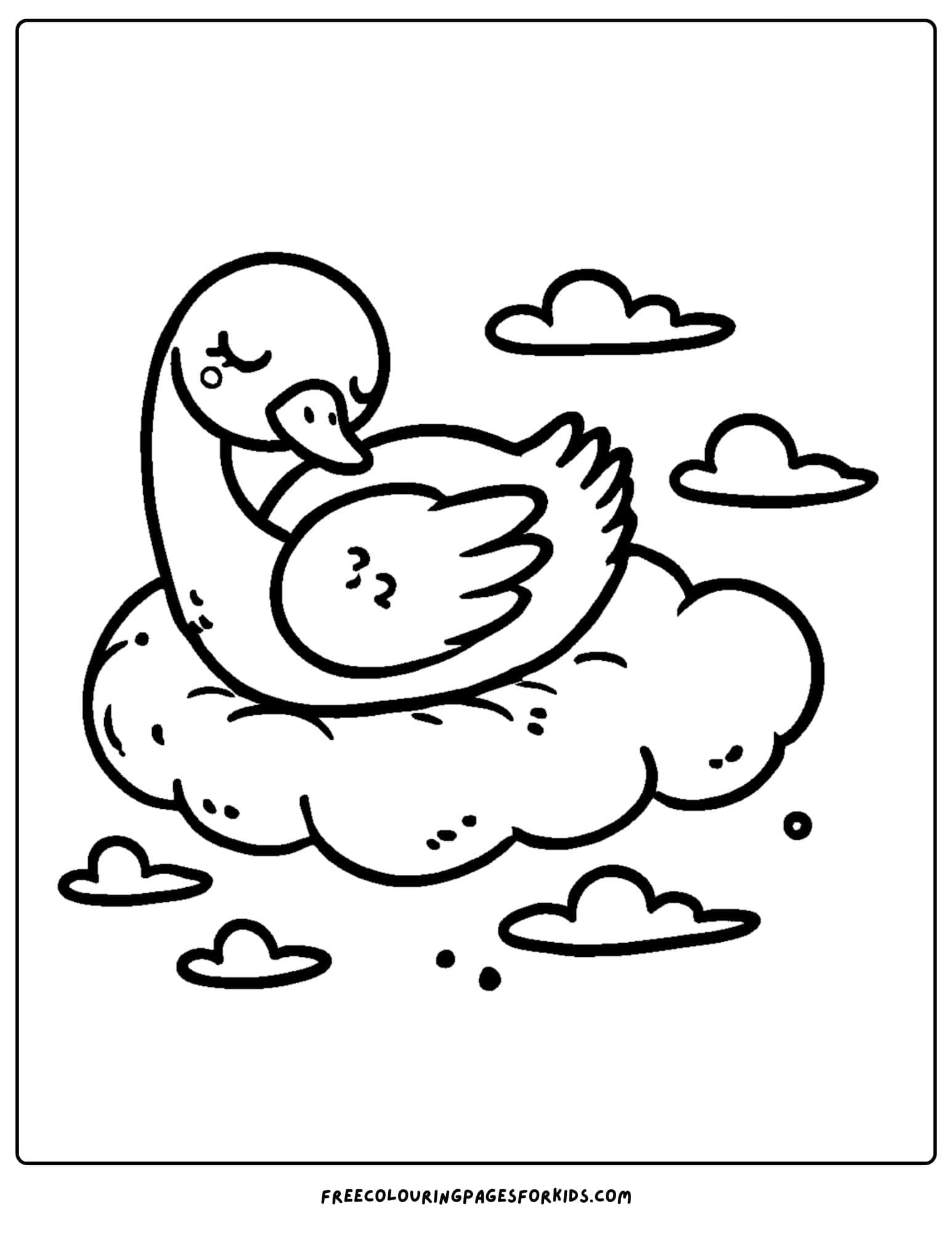 swan sleeping on a cloud coloring page