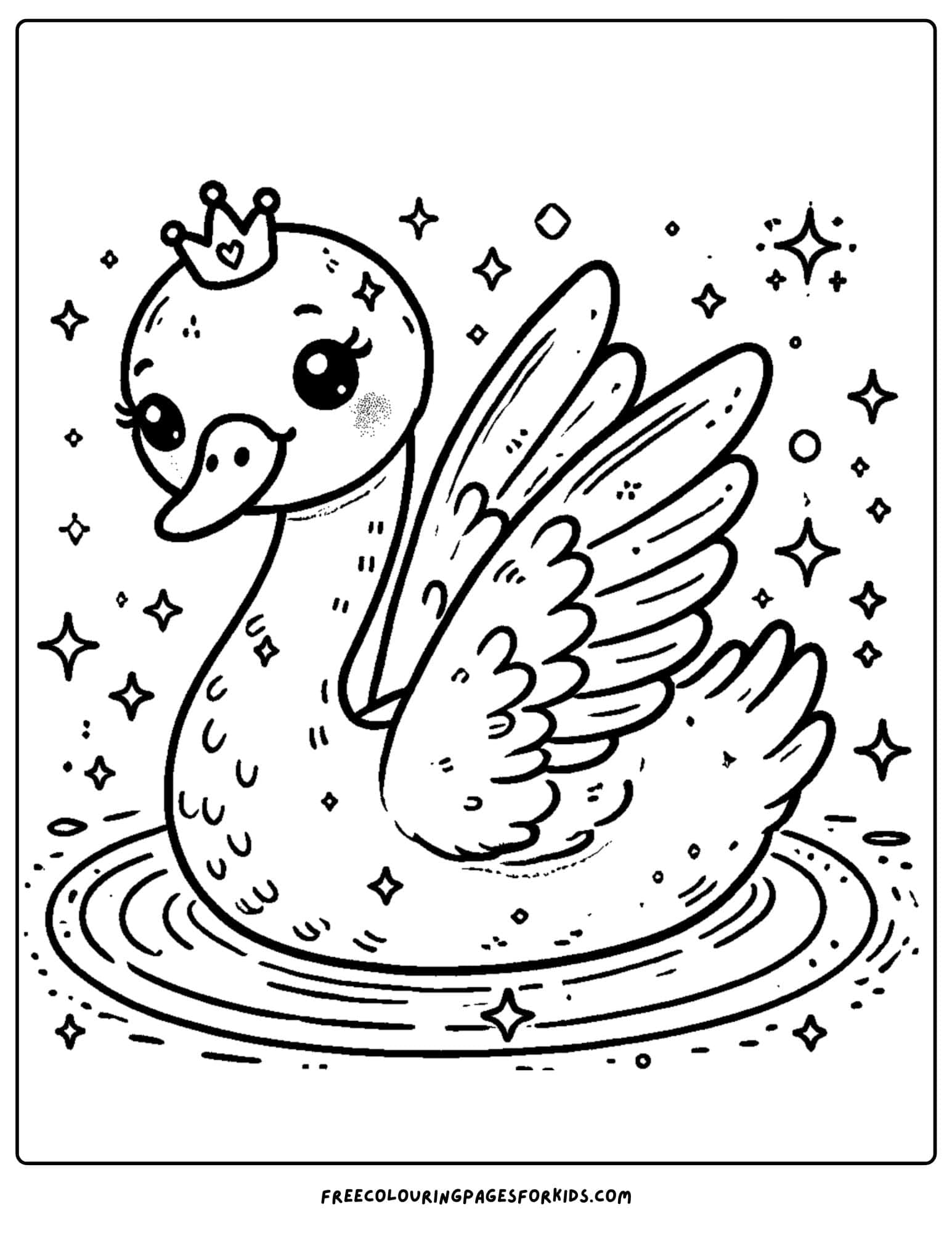 swan wearing a crown coloring page