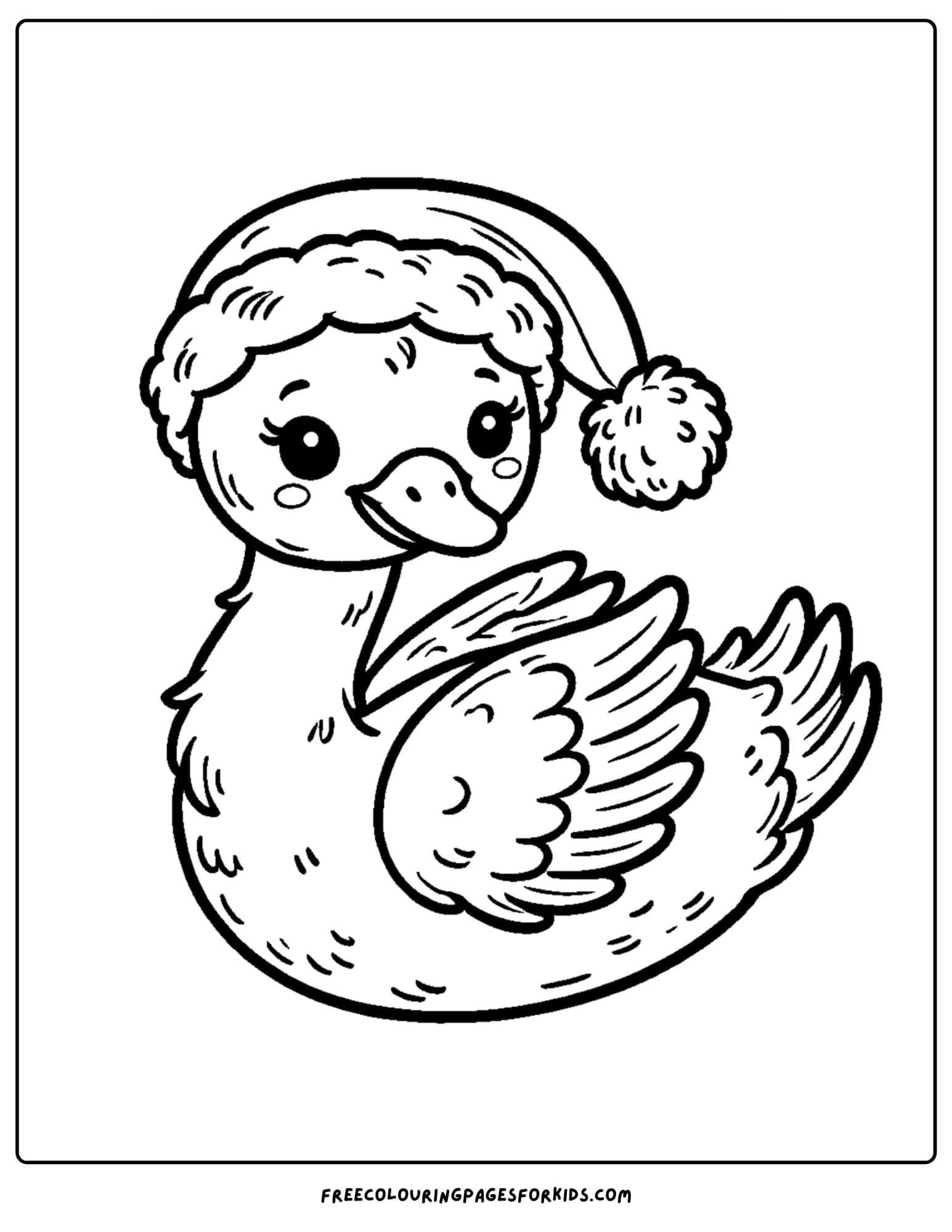 swan wearing a santa hat coloring page