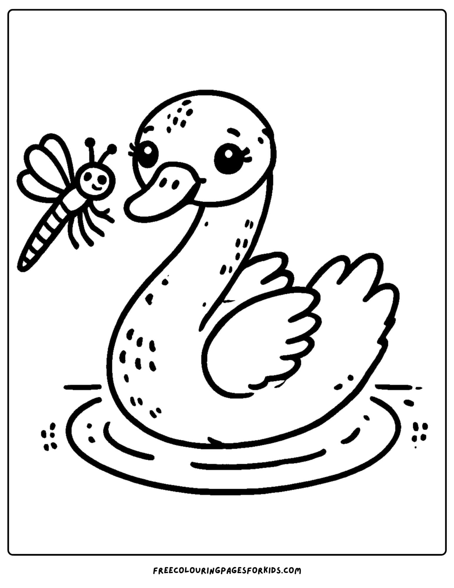 swan and a dragonfly coloring page