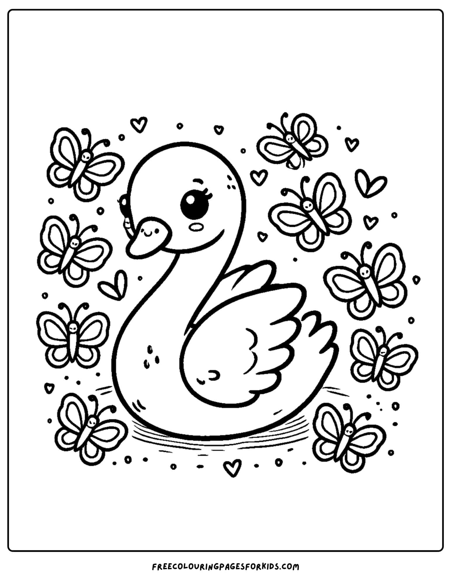 swan with butterflies coloring page