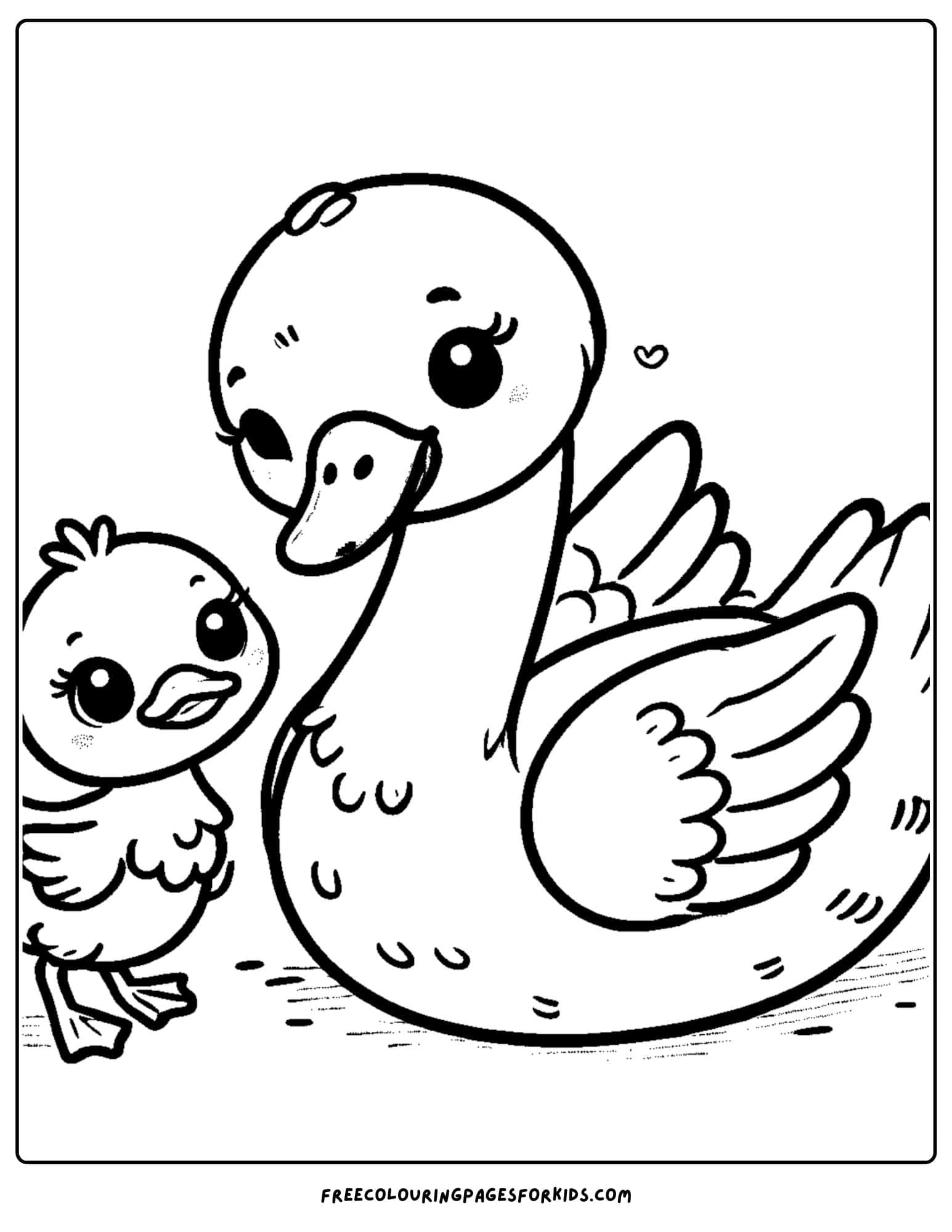 swan and a duckling coloring page