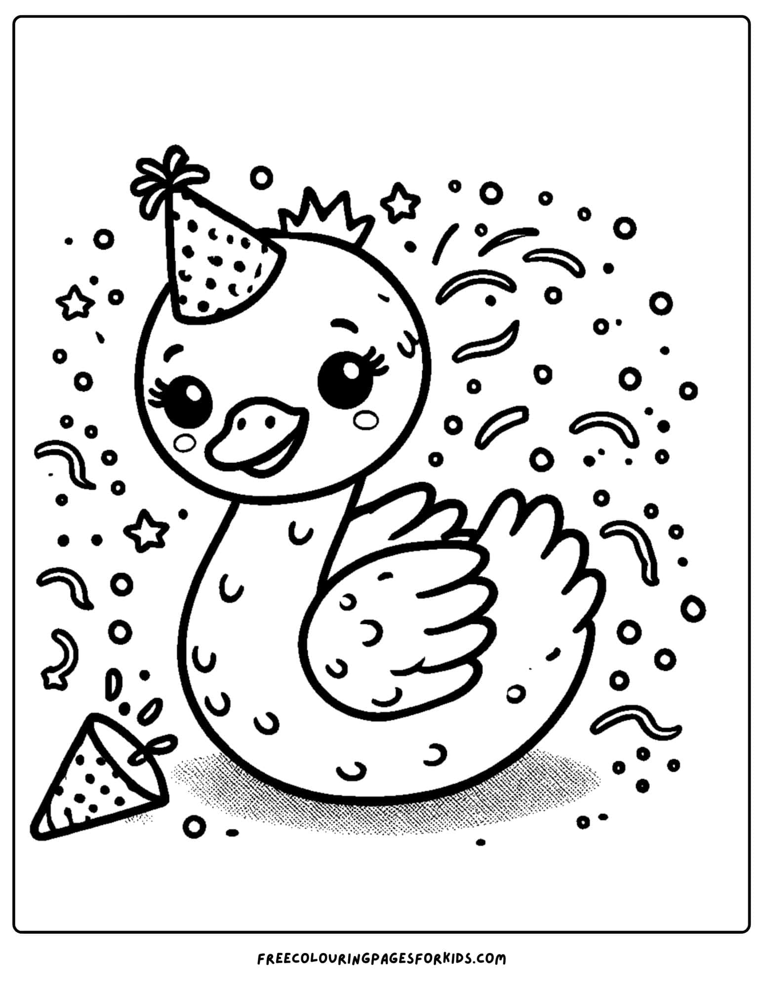 swan wearing a party hat coloring page