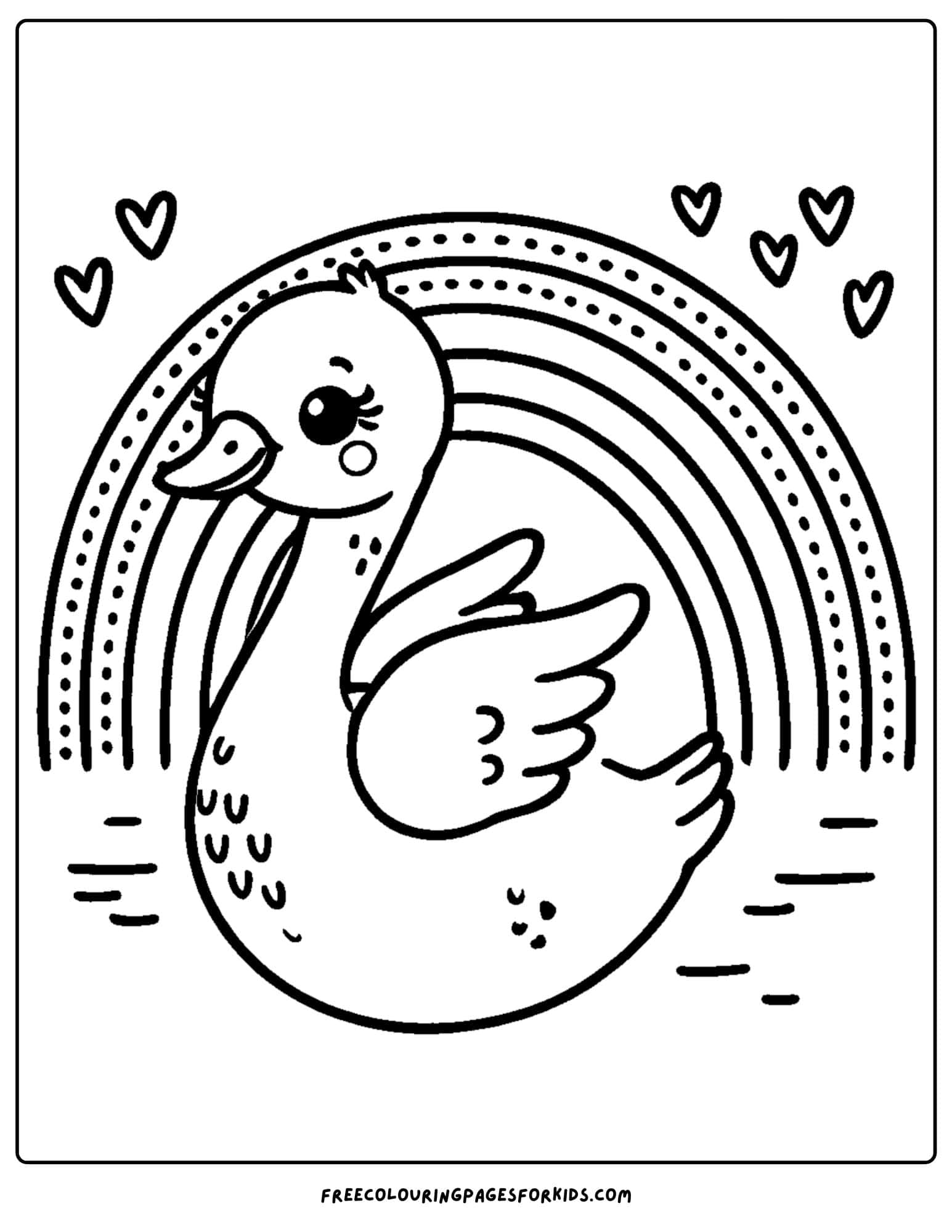 swan swimming with a rainbow coloring page