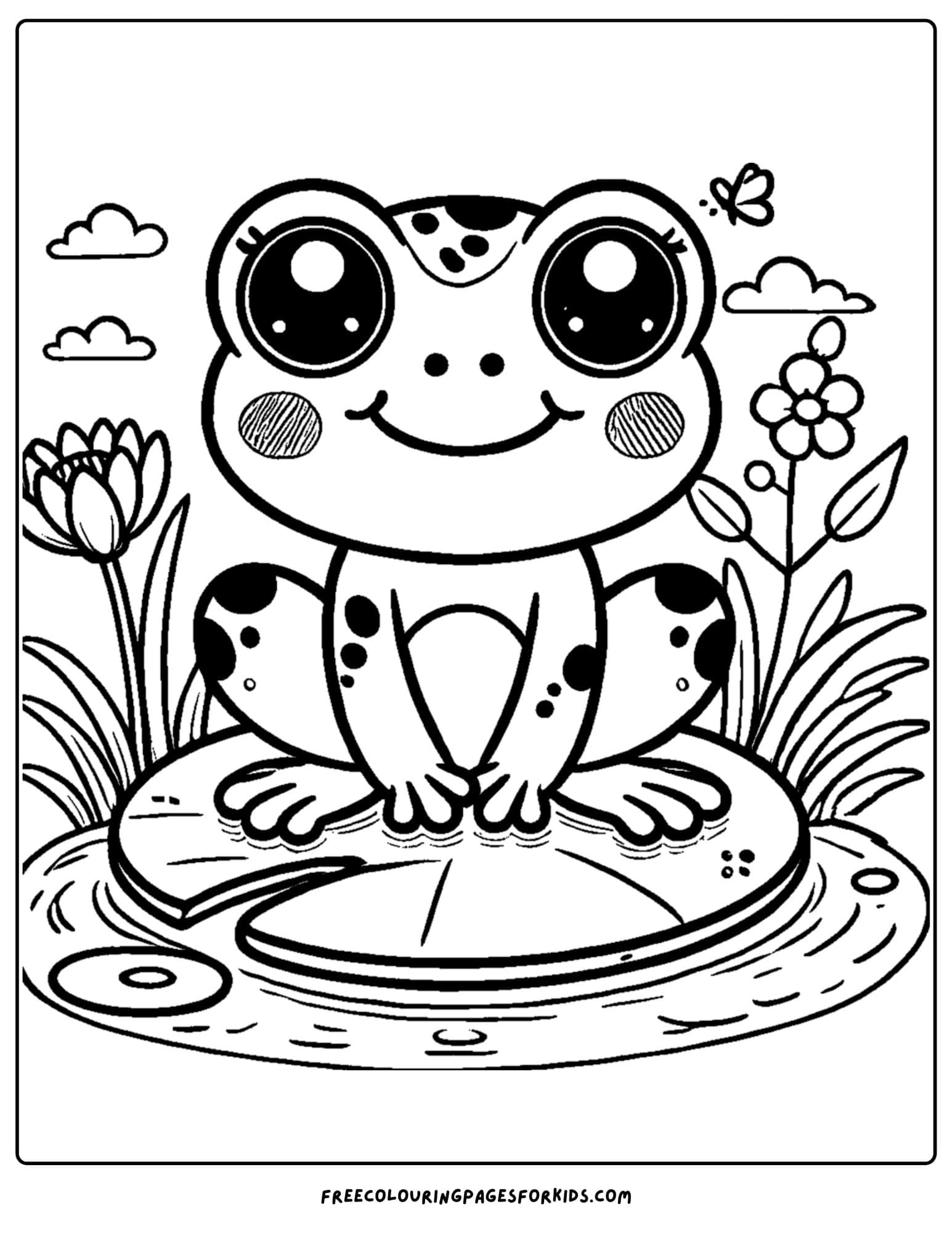 zoo animal coloring page of a frog on a lily pad