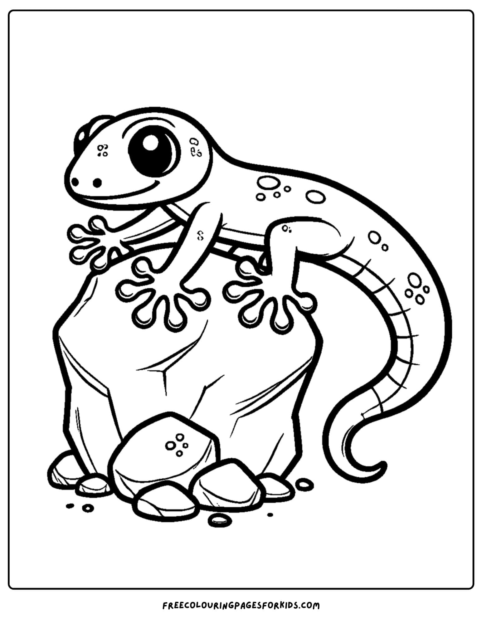 zoo animal coloring page of a gecko climbing a rock