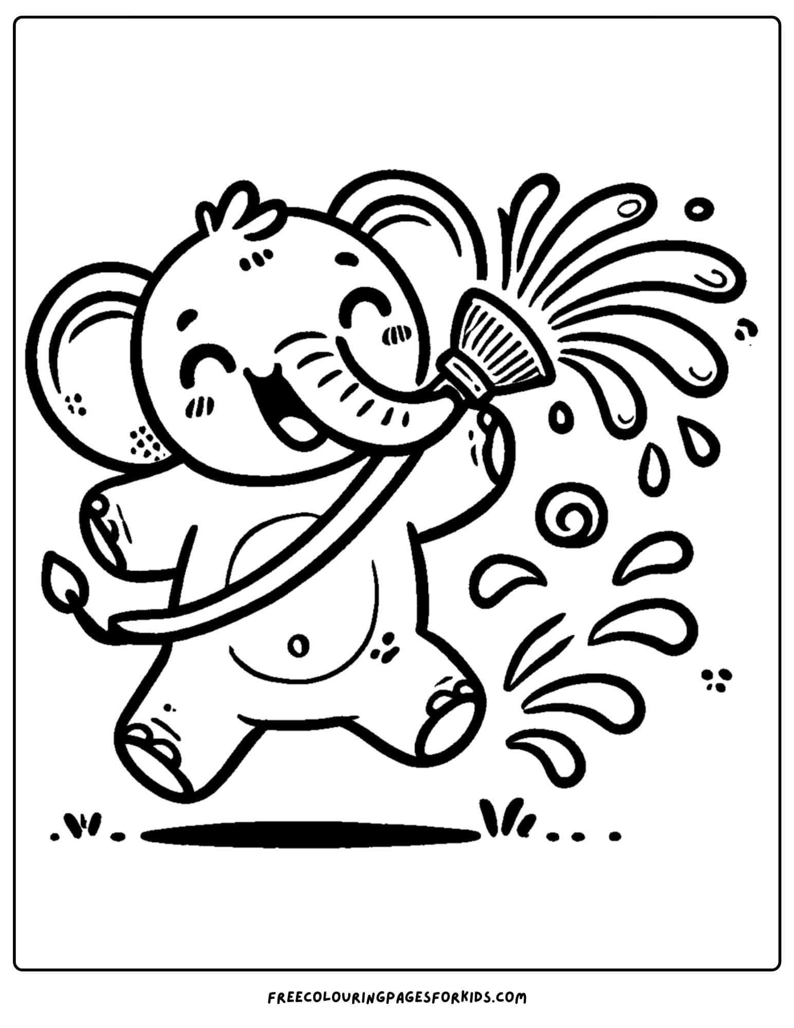 zoo animal coloring page of a happy elephant spraying water