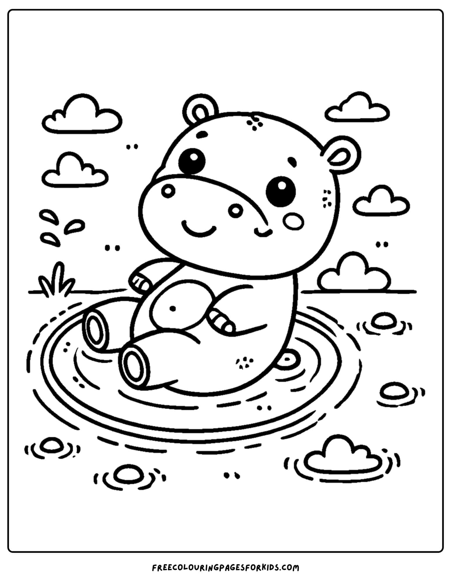 zoo animal coloring page of a hippo relaxing