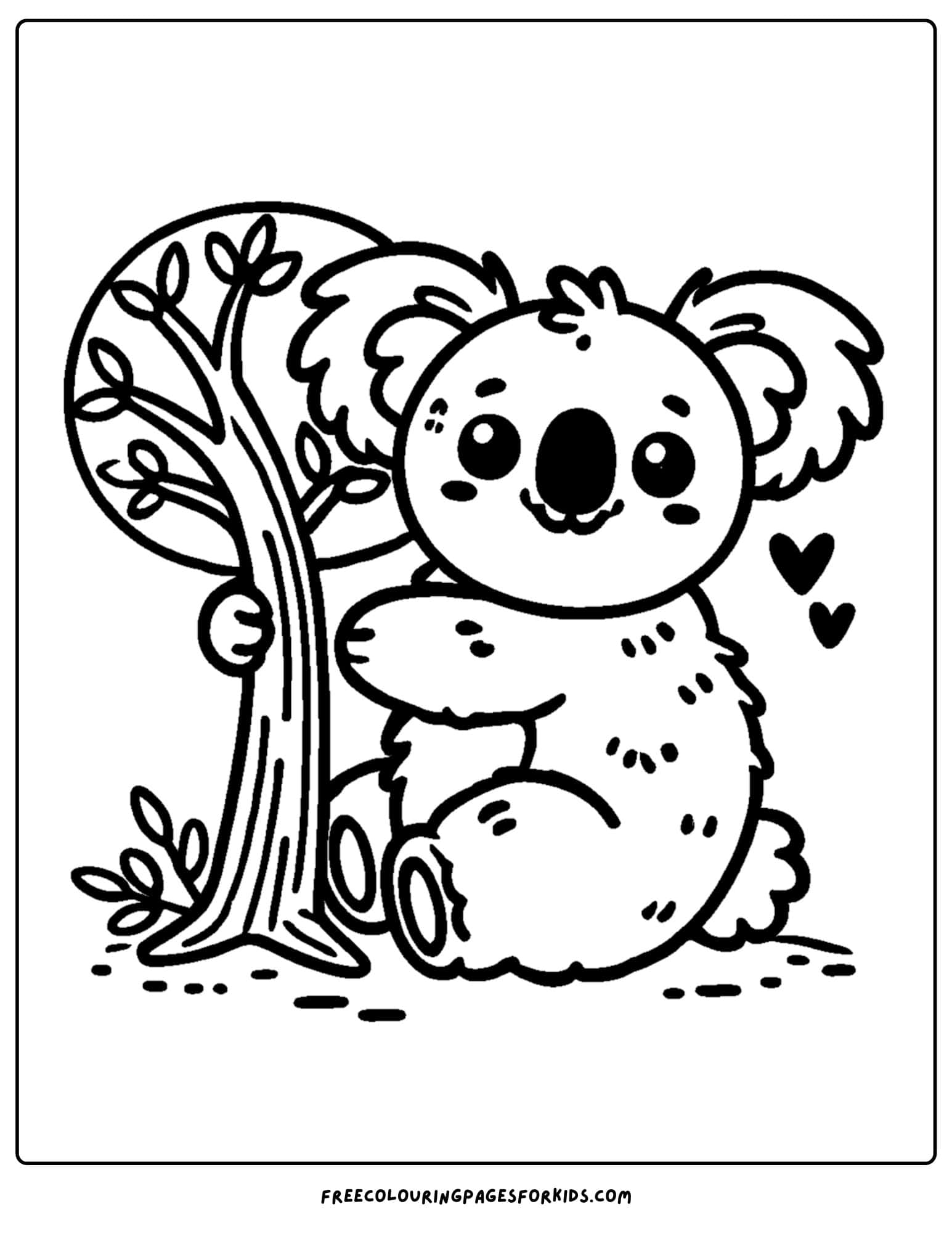 zoo animal coloring page of a koala hugging a tree