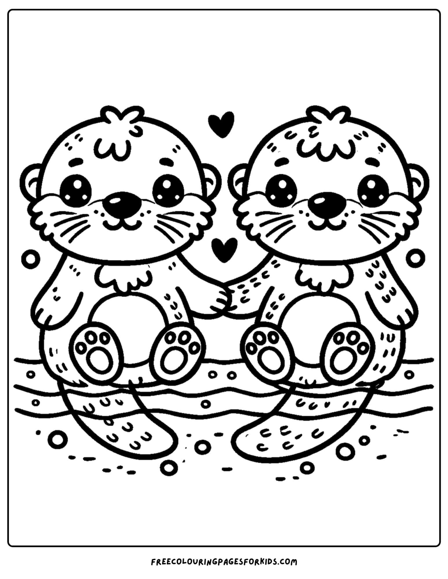 zoo animal coloring page of otters holding hands