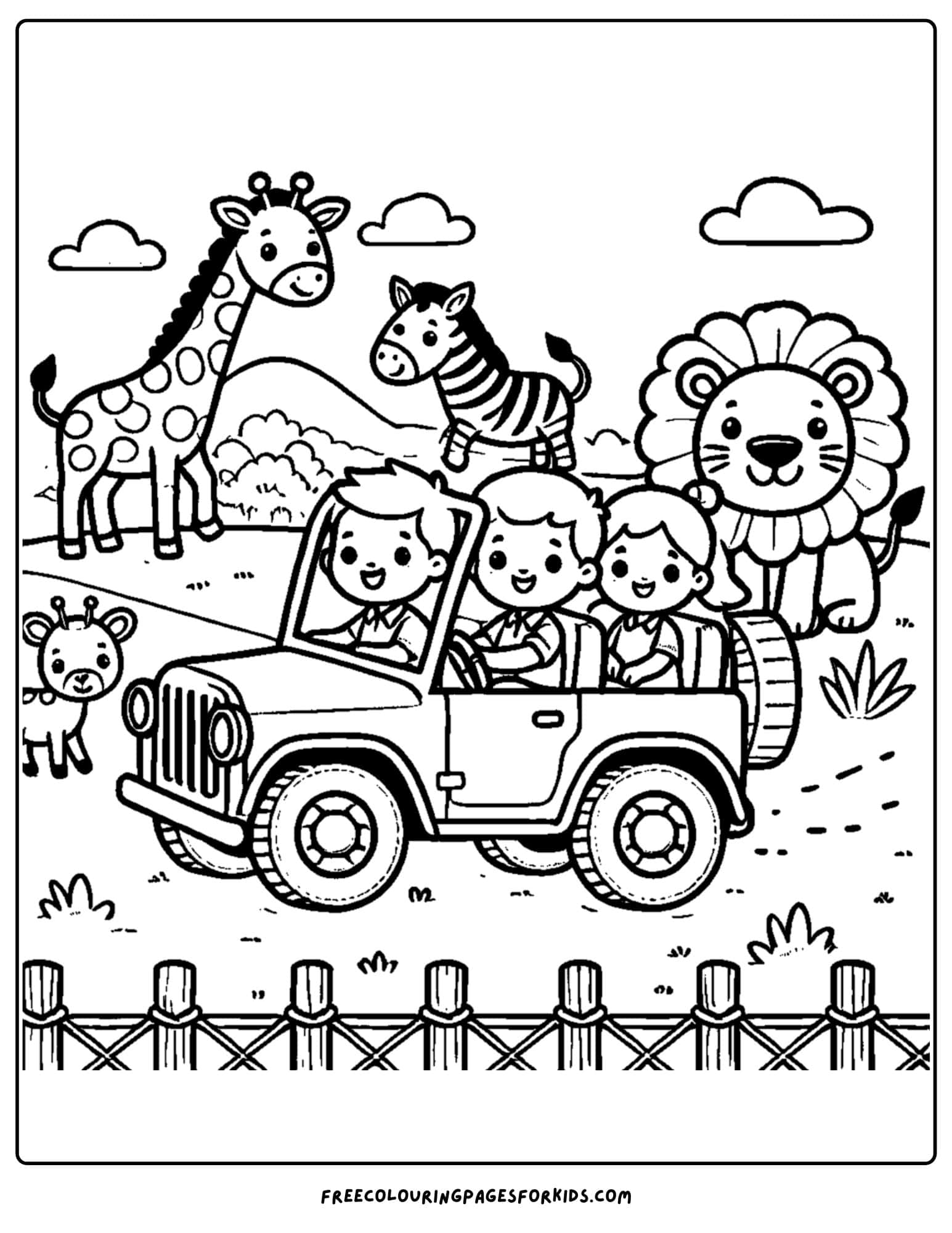 zoo animal coloring page of a safari zoo jeep