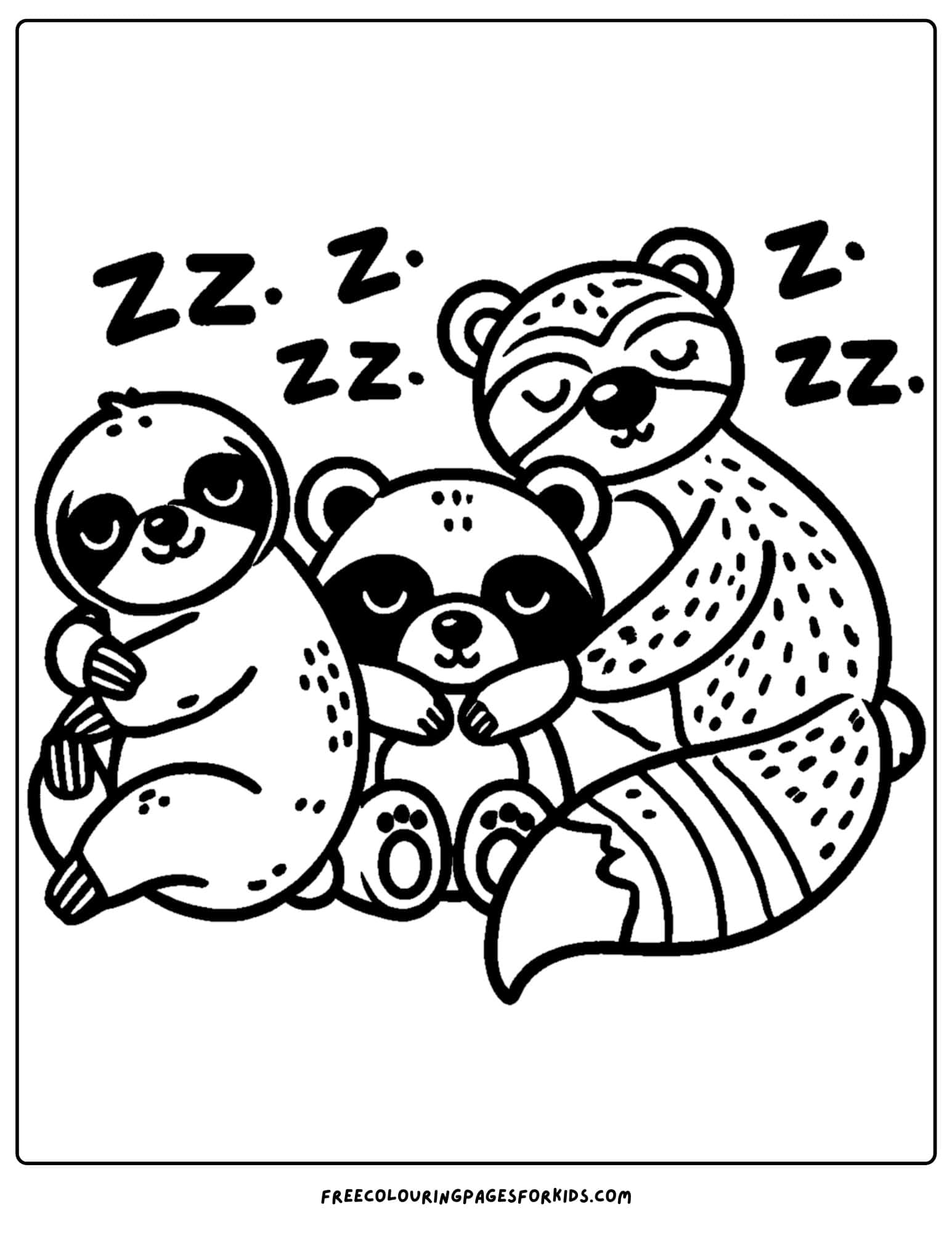 zoo animal coloring page of sleeping animals