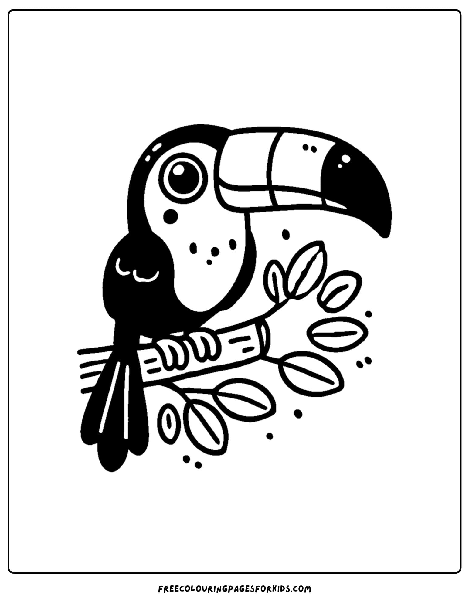 zoo animal coloring page of a toucan on a branch