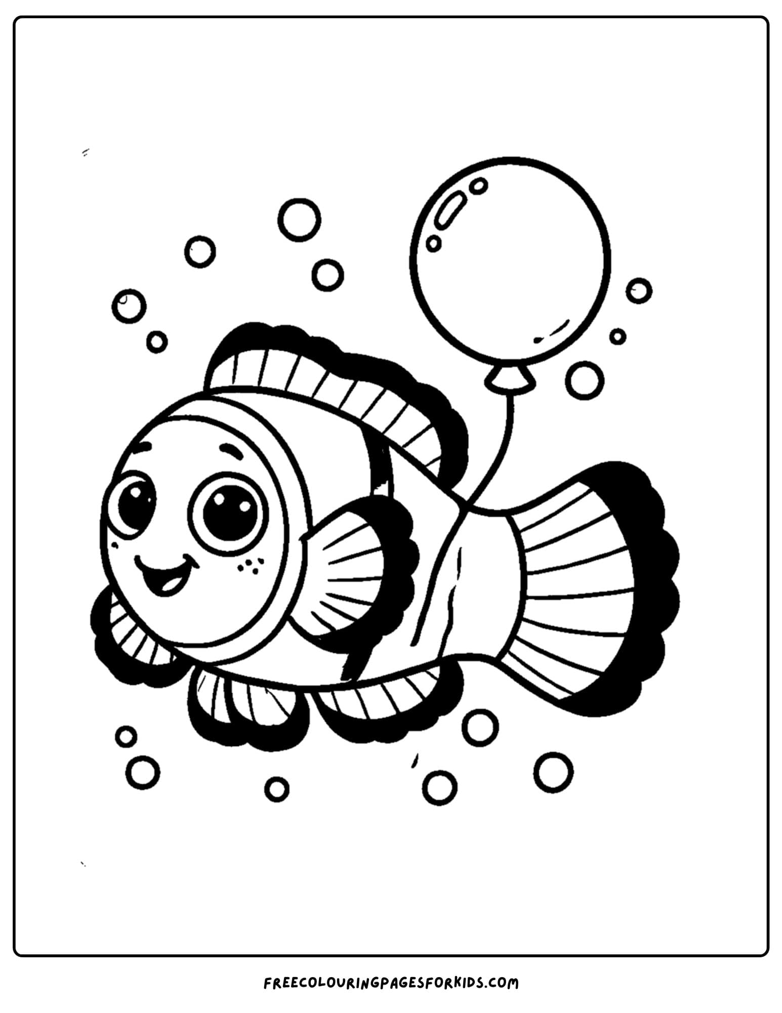 a clownfish holding a birthday balloon