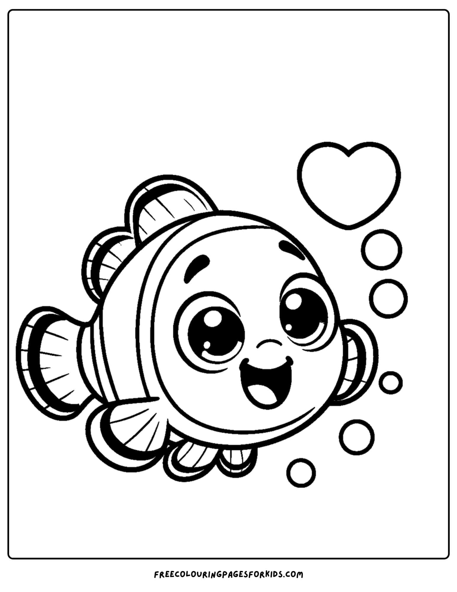 a clownfish with a heart bubble