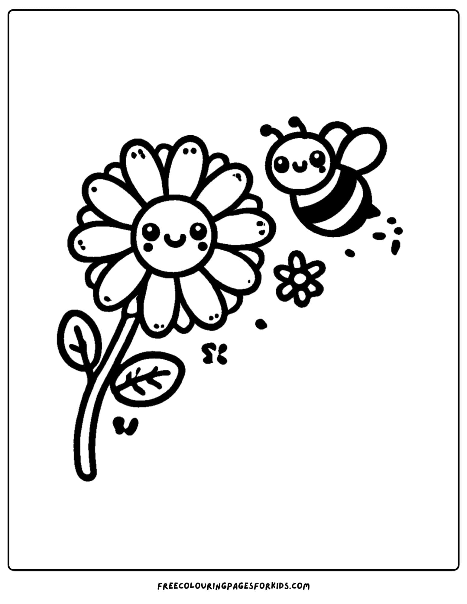 a daisy and a bee flying in to land on it