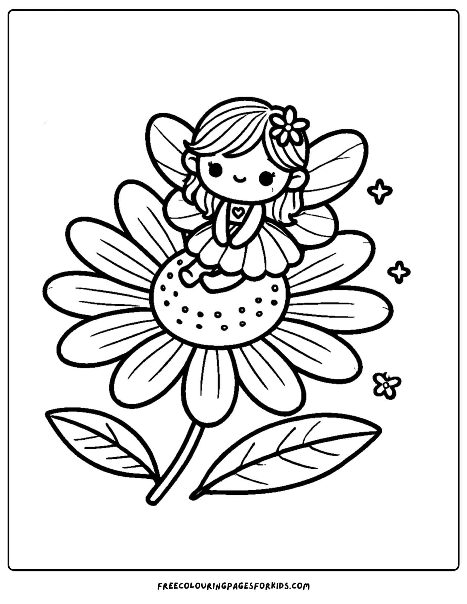 a daisy with a fairy sitting on it