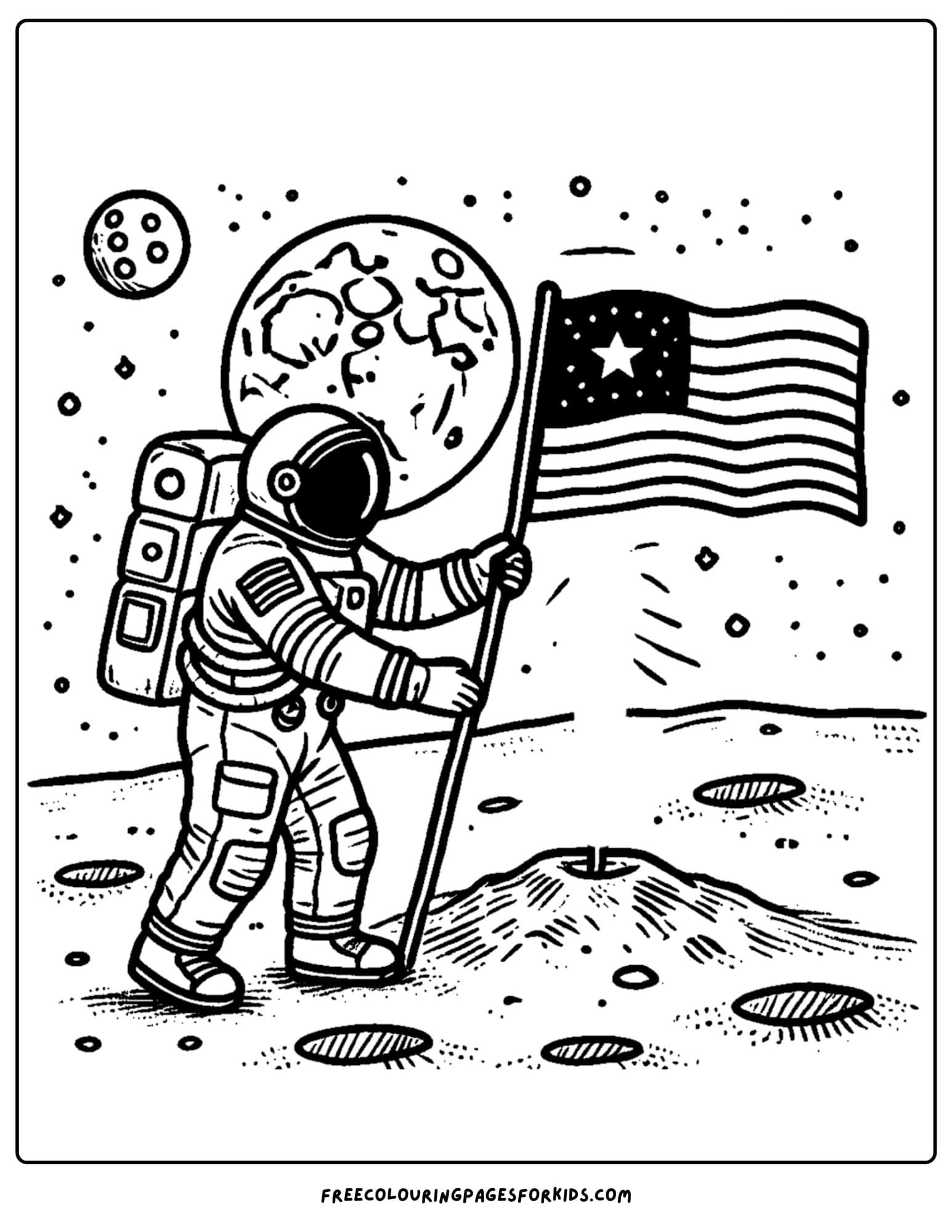 an astronaut planting a flag on the moon