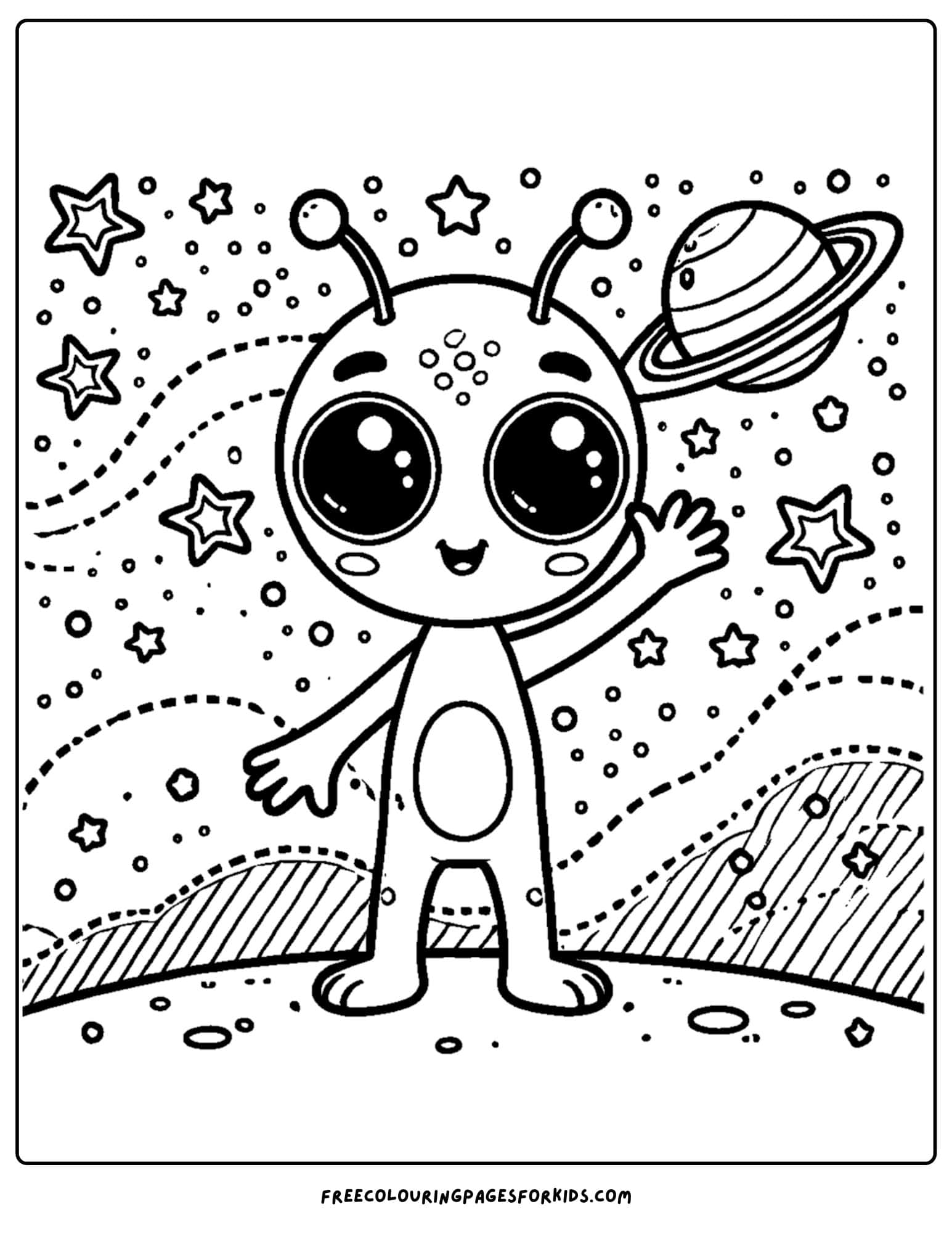 a friendly space alien waving