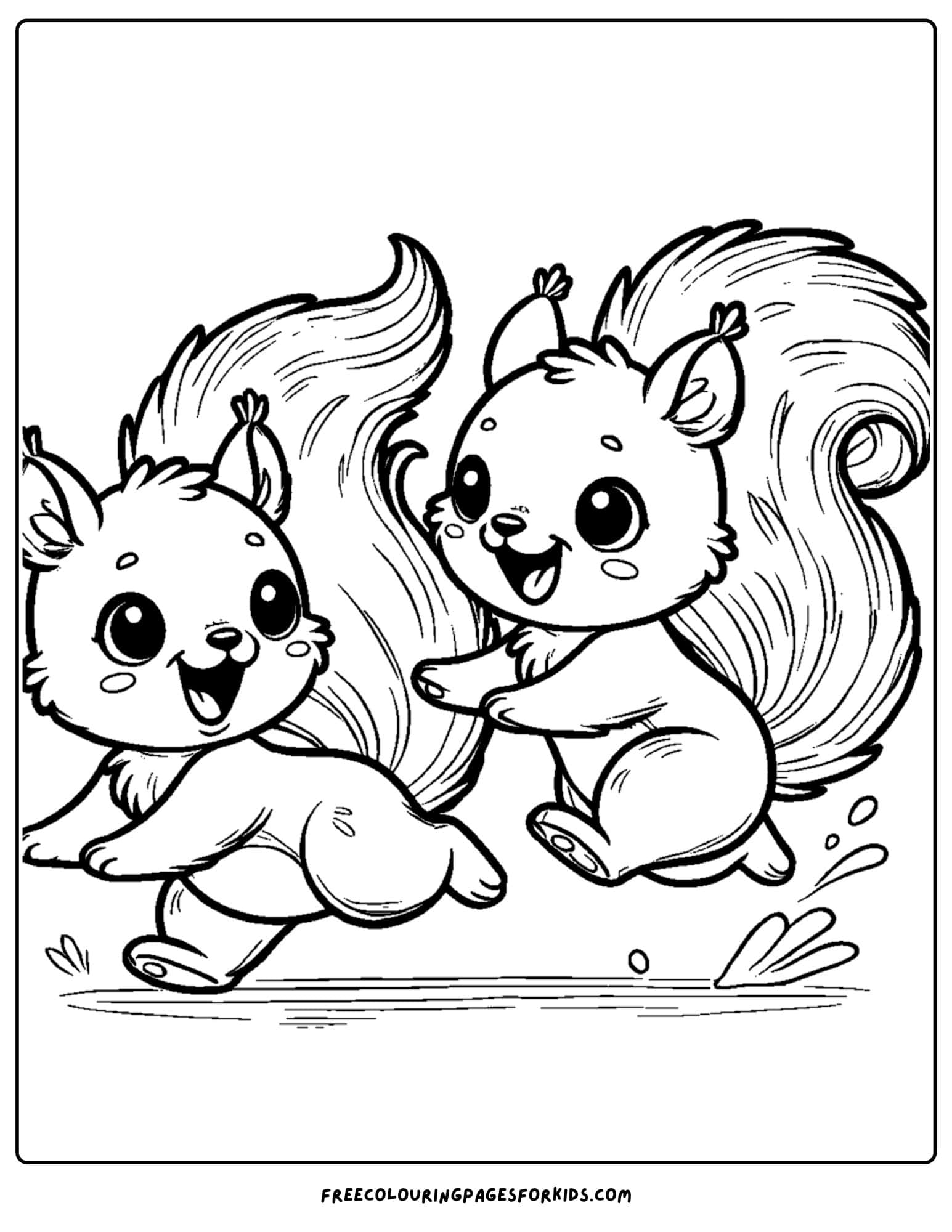 two squirrels playing tag