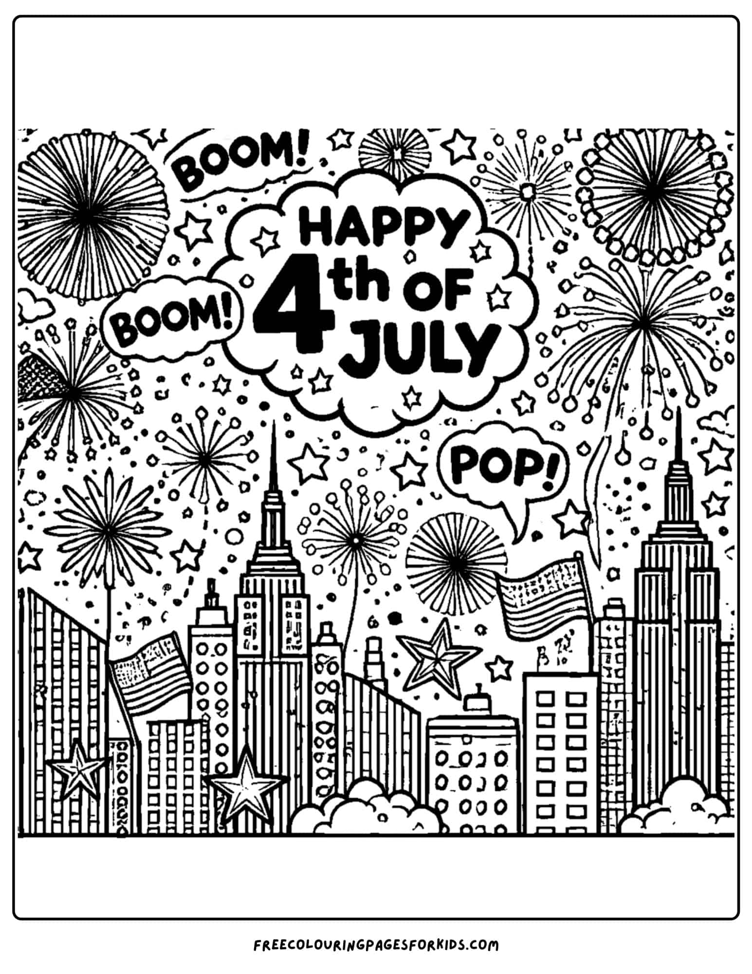 fireworks for the 4th of july going off over city buildings