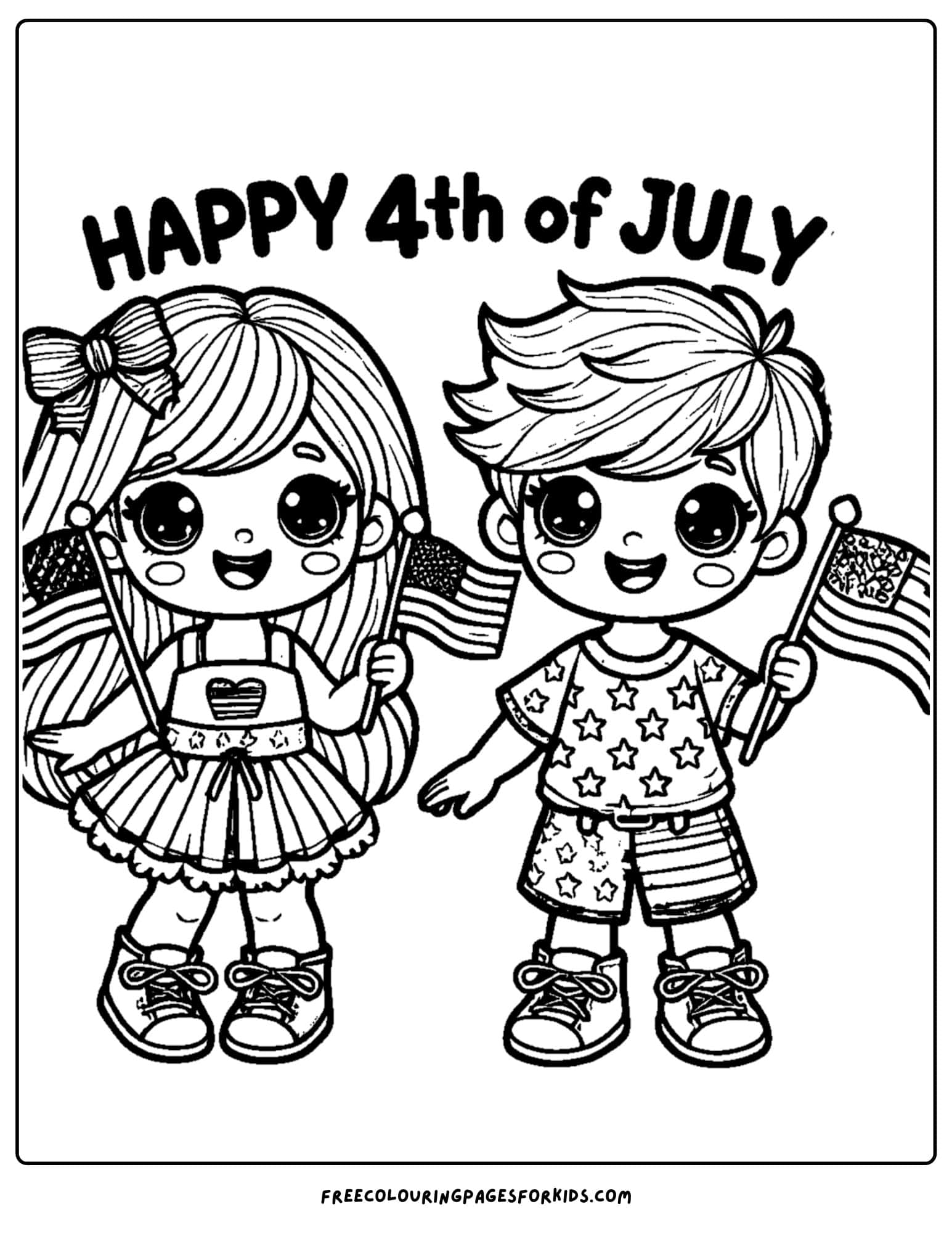 kids waving flags for the 4th of july