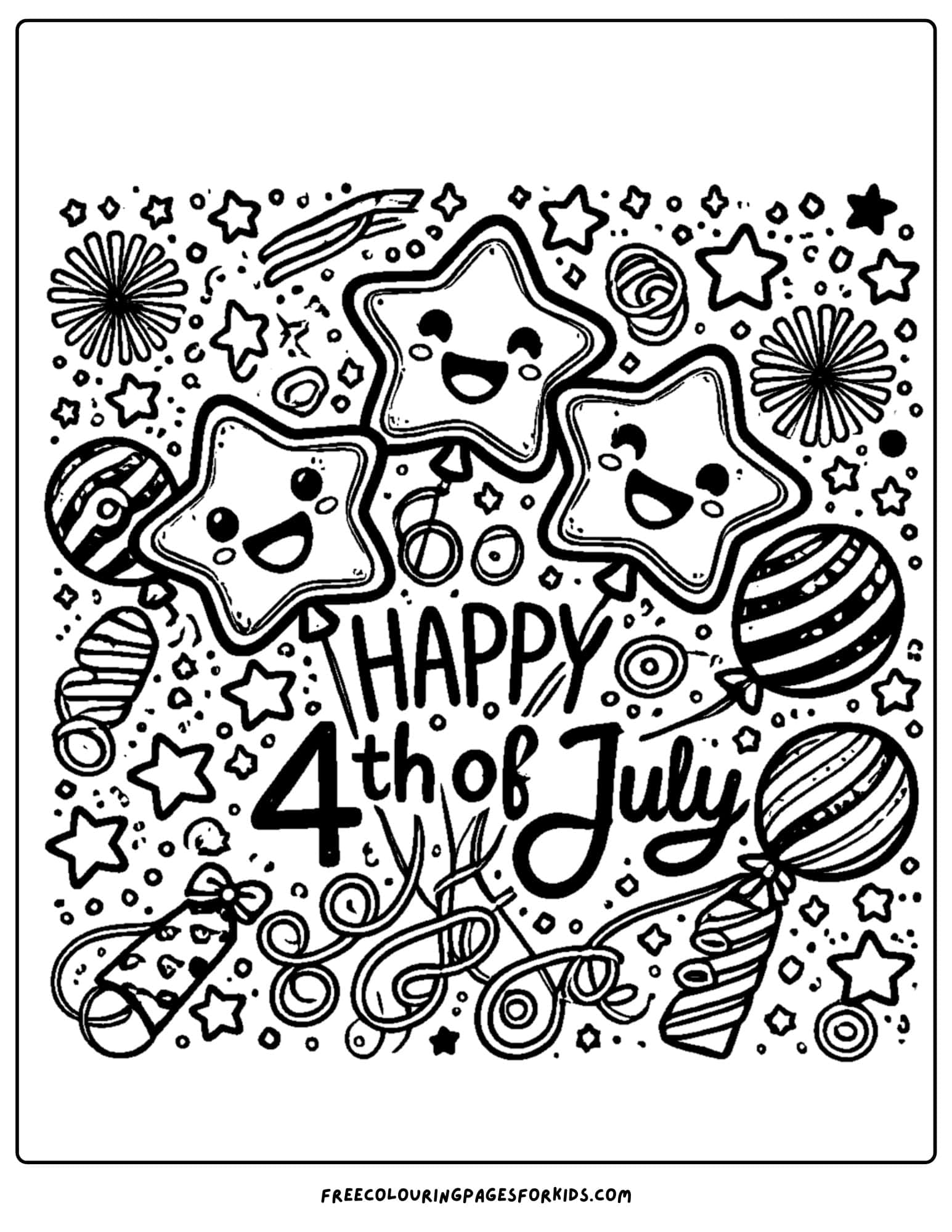 4th of july smiling stars and balloons
