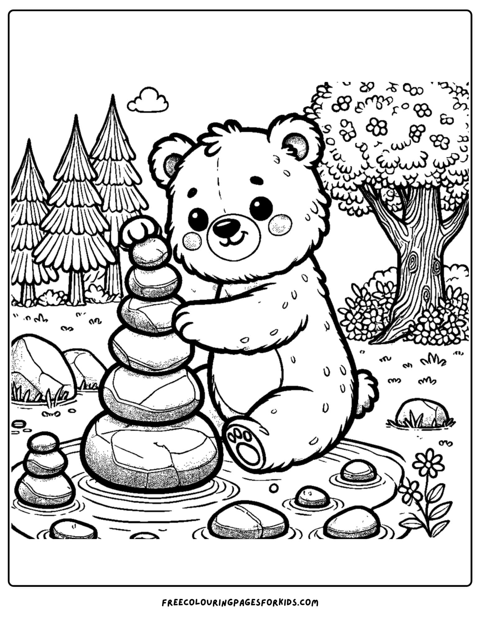 a bear stacking stones in the wild