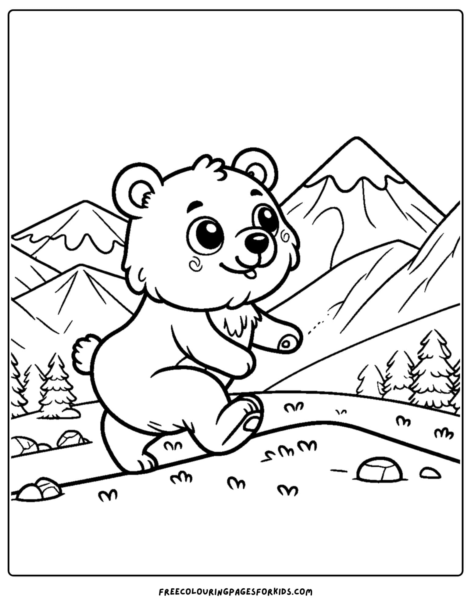 a bear climbing a hill