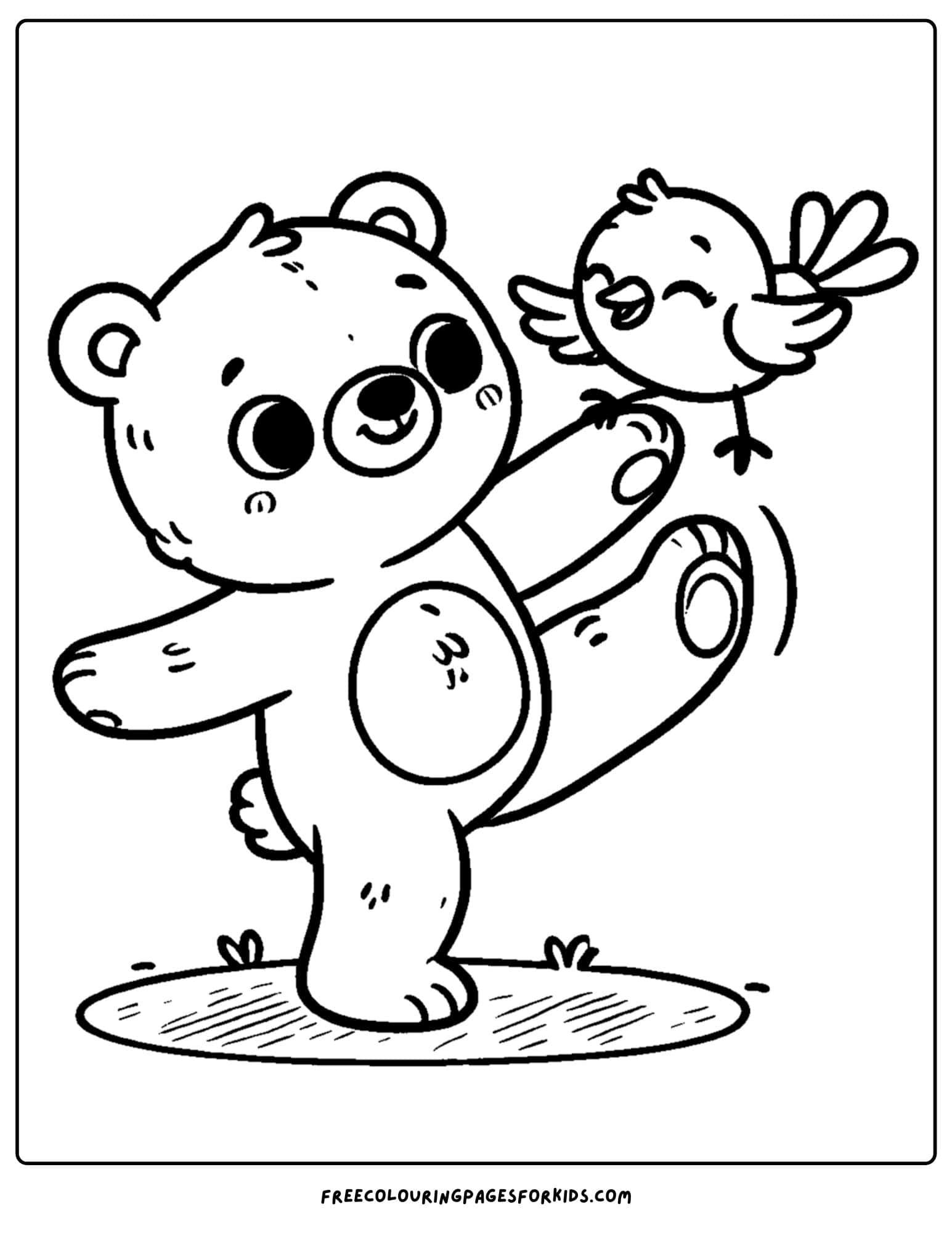 a bear dancing with a bird