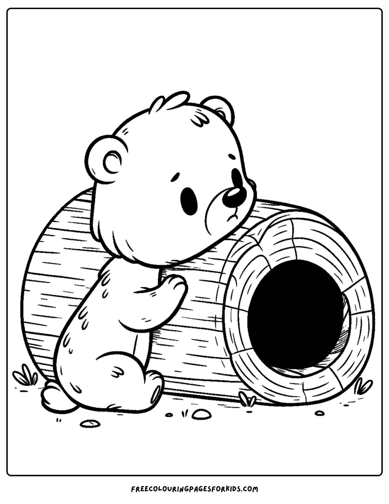 a bear resting its head on a log