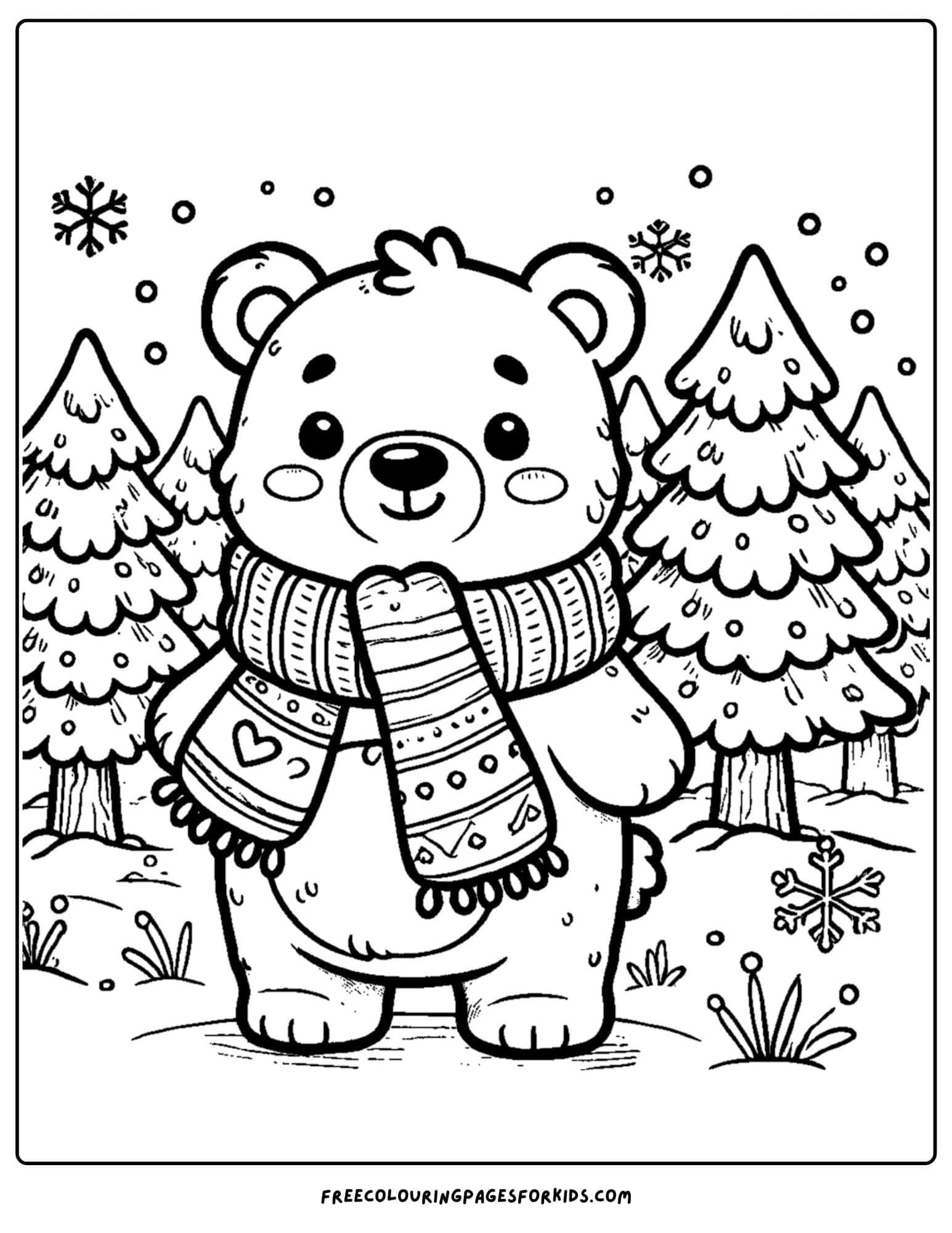 a bear wearing a scarf in the snow