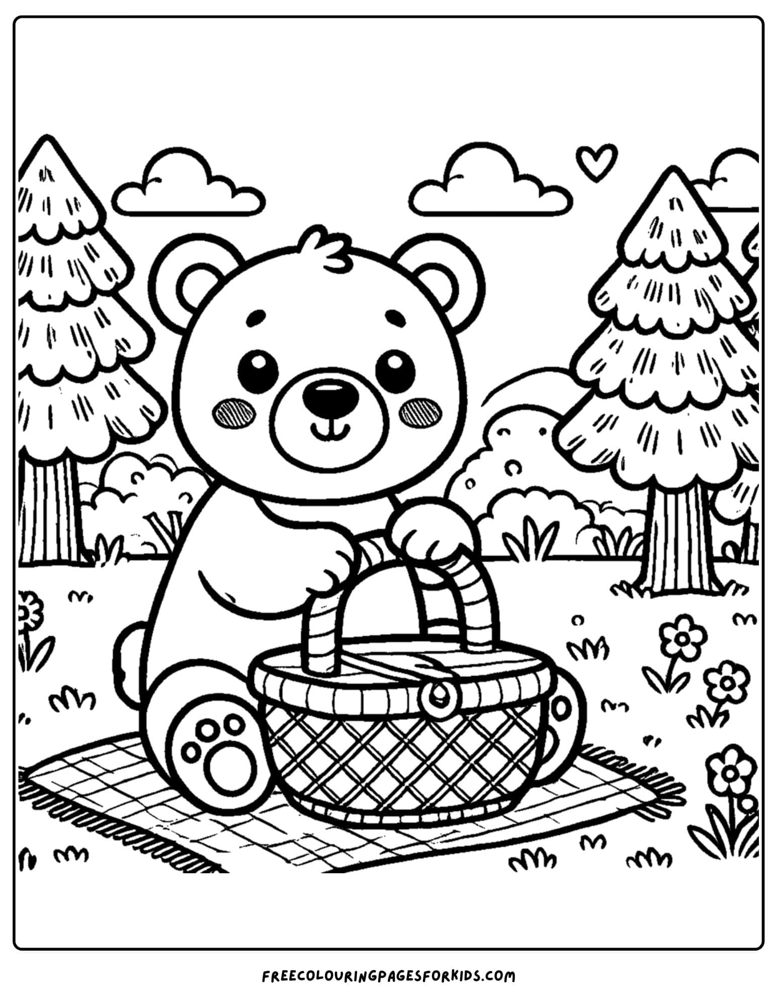 a bear in the forest having a picnic