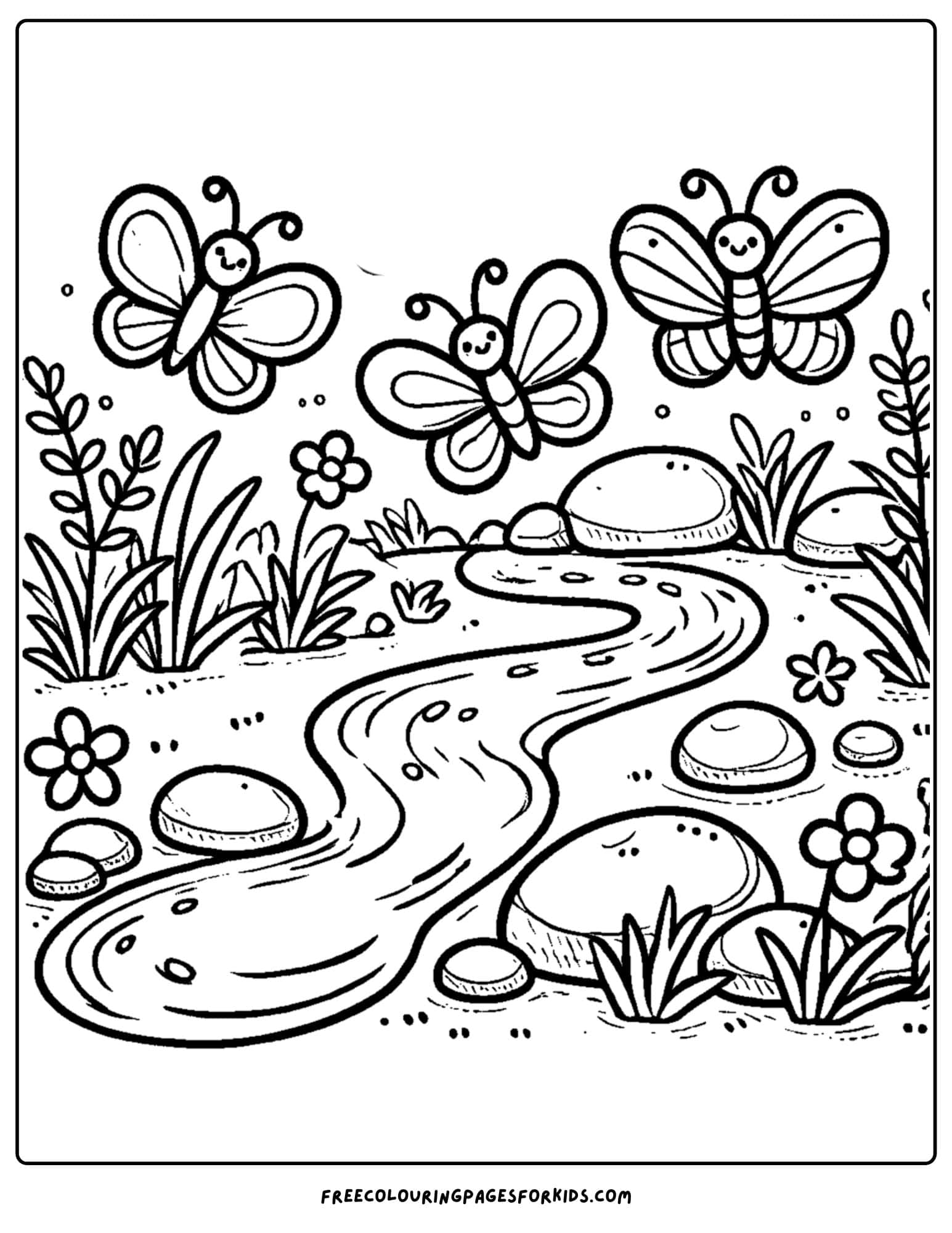 butterflies flying over a stream