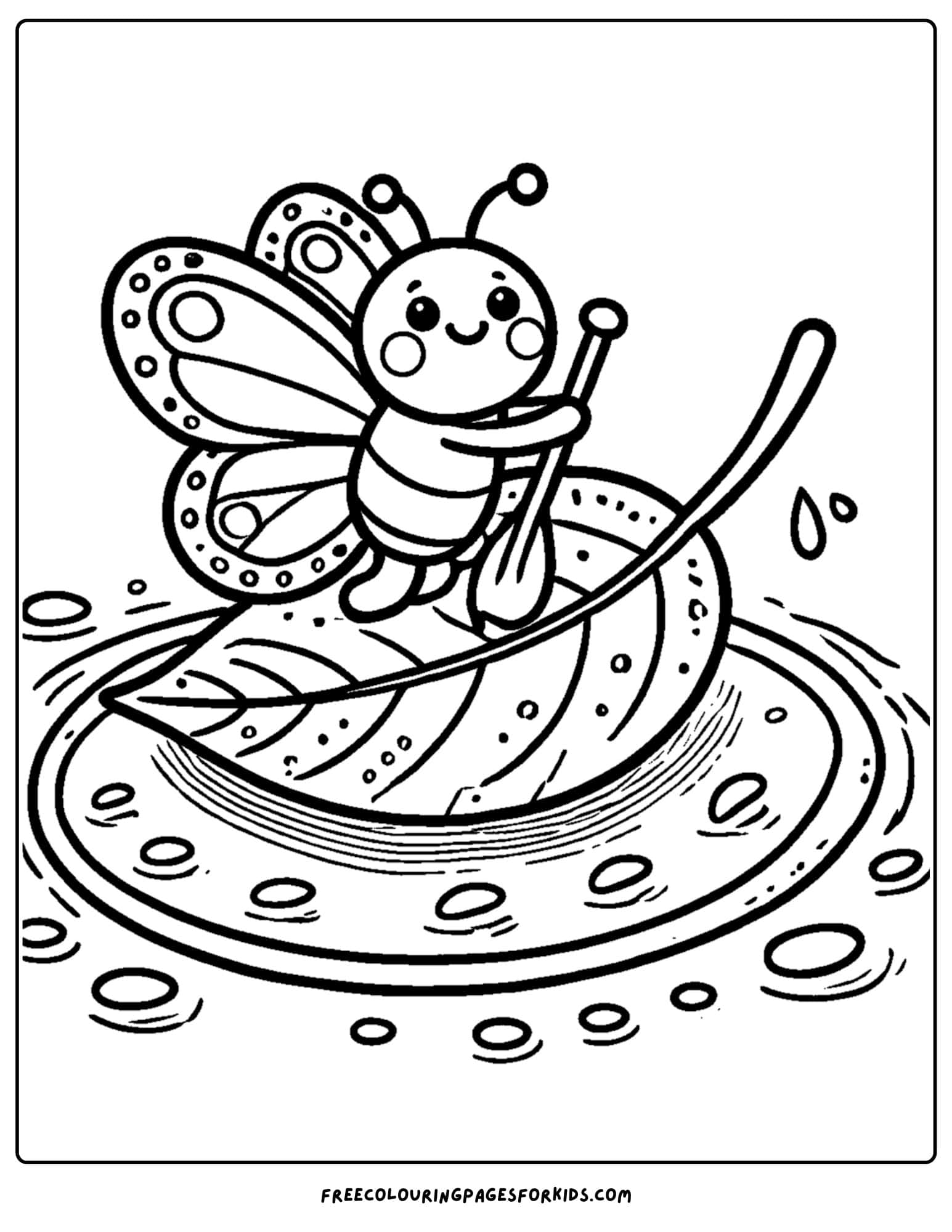 a butterfly riding on a leaf boat