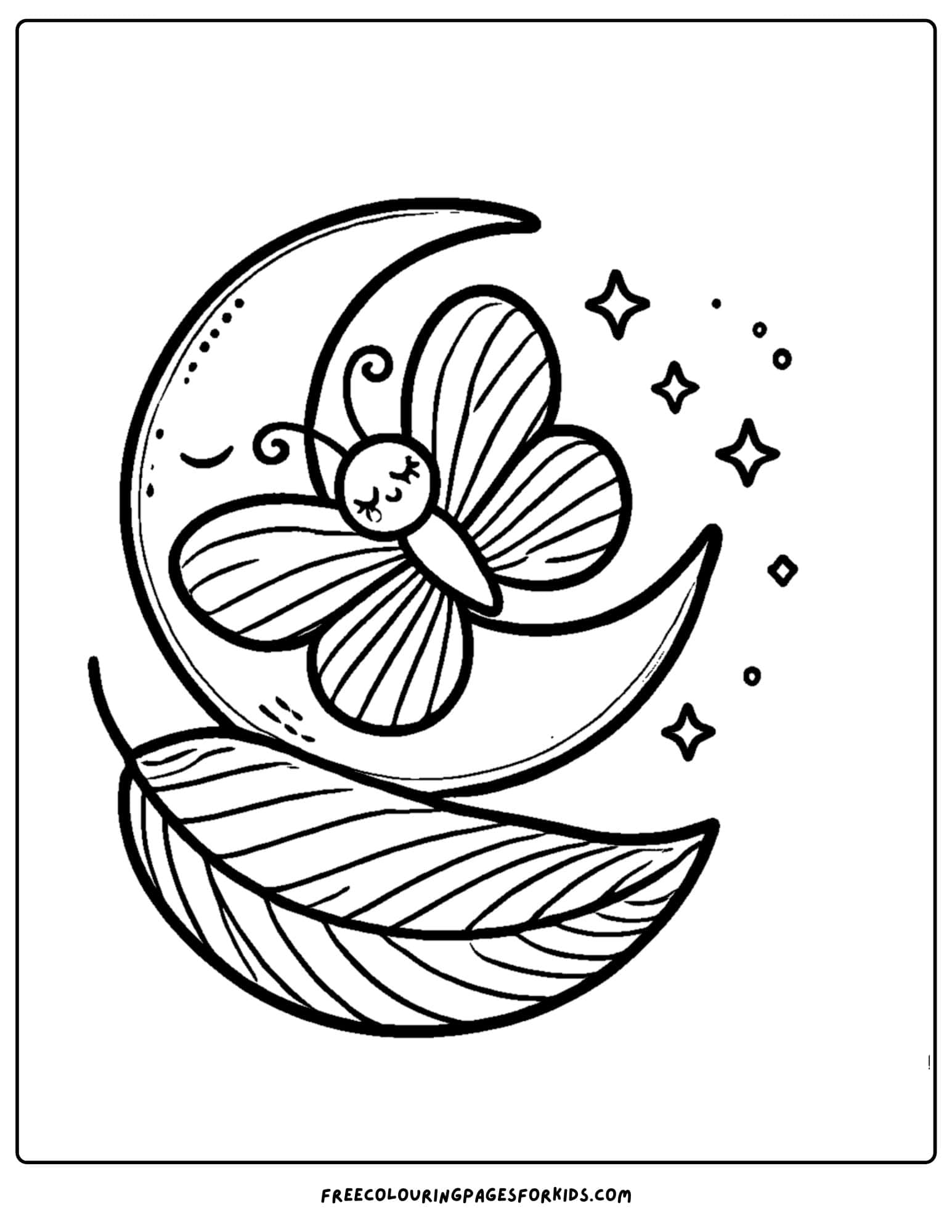 a butterfly sleeping on a moon leaf