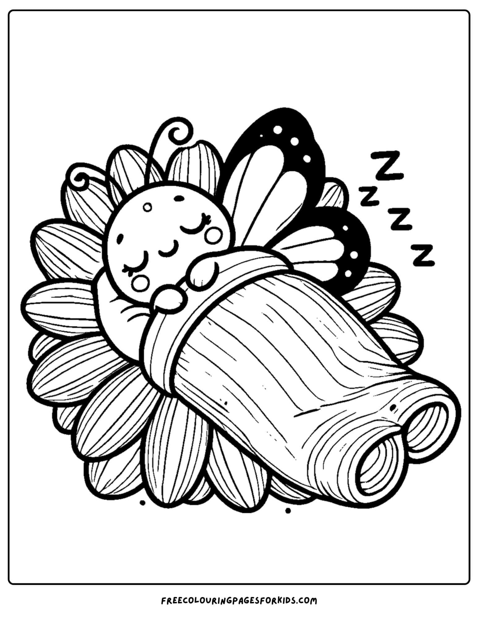 a butterfly sleeping with a bed of petals