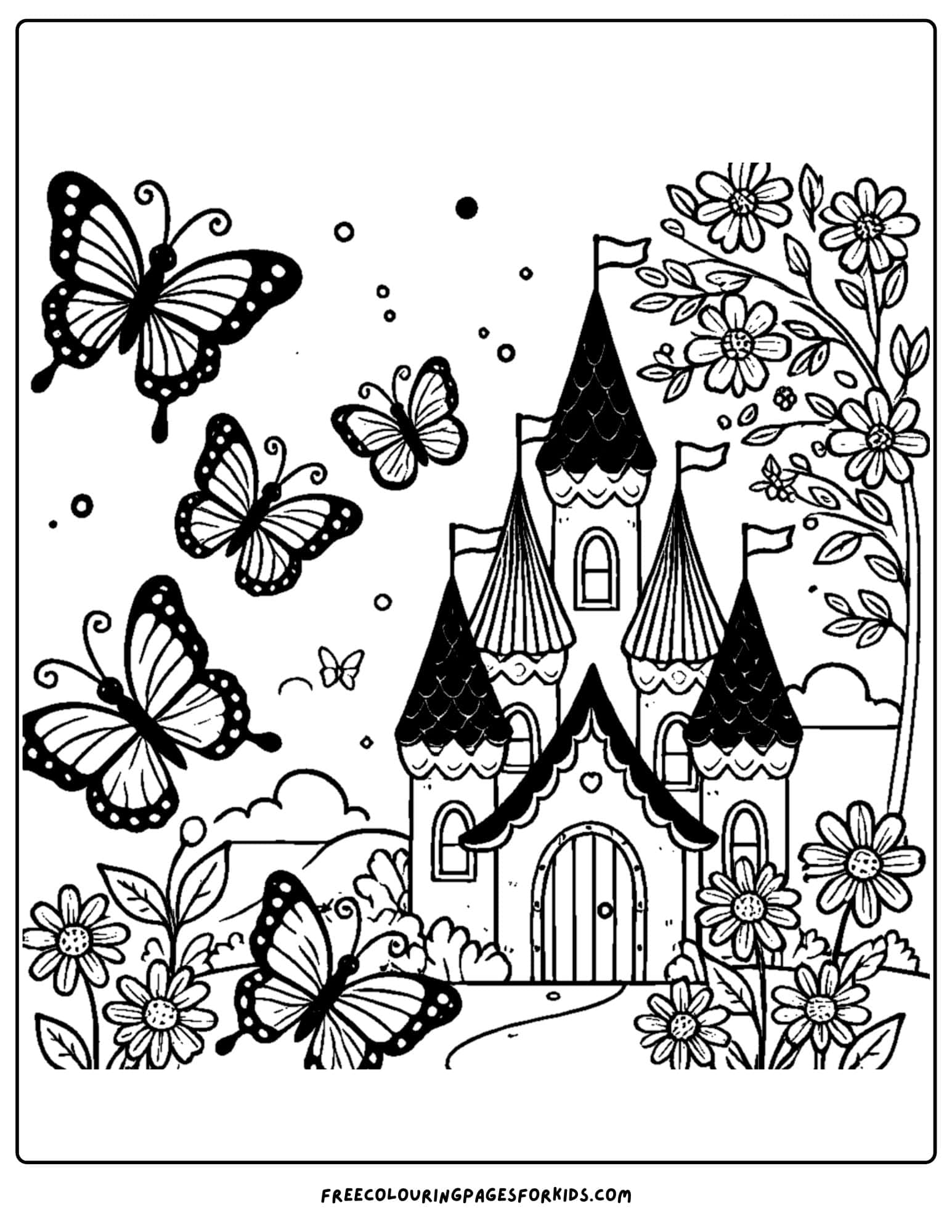a butterflies visting a castle