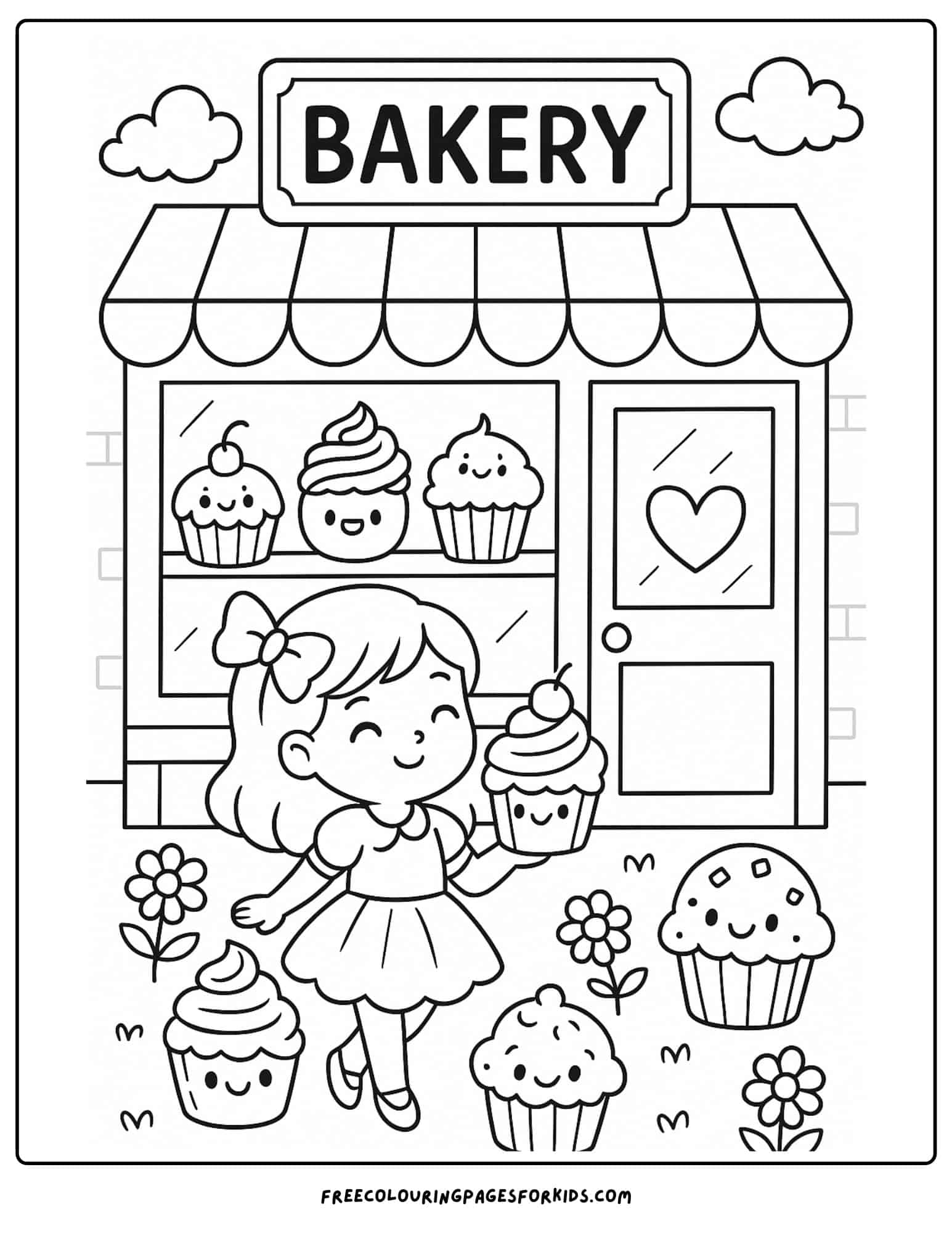 a cupcake bakery with a girl holding a cupcake