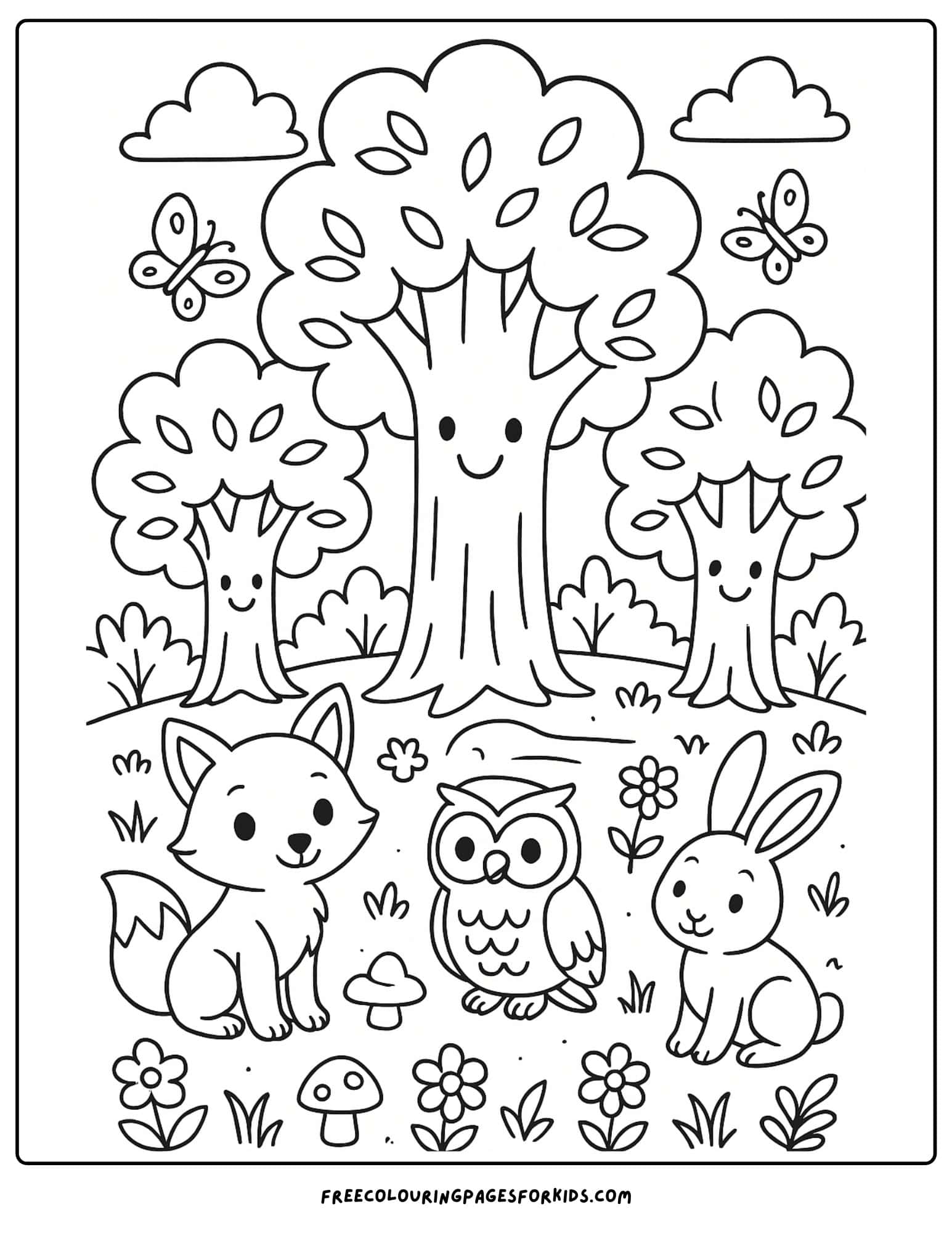 a forest of smiling animals
