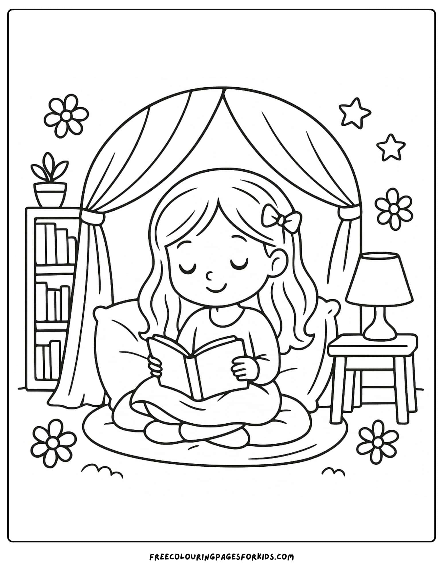 a girl reading in a nook