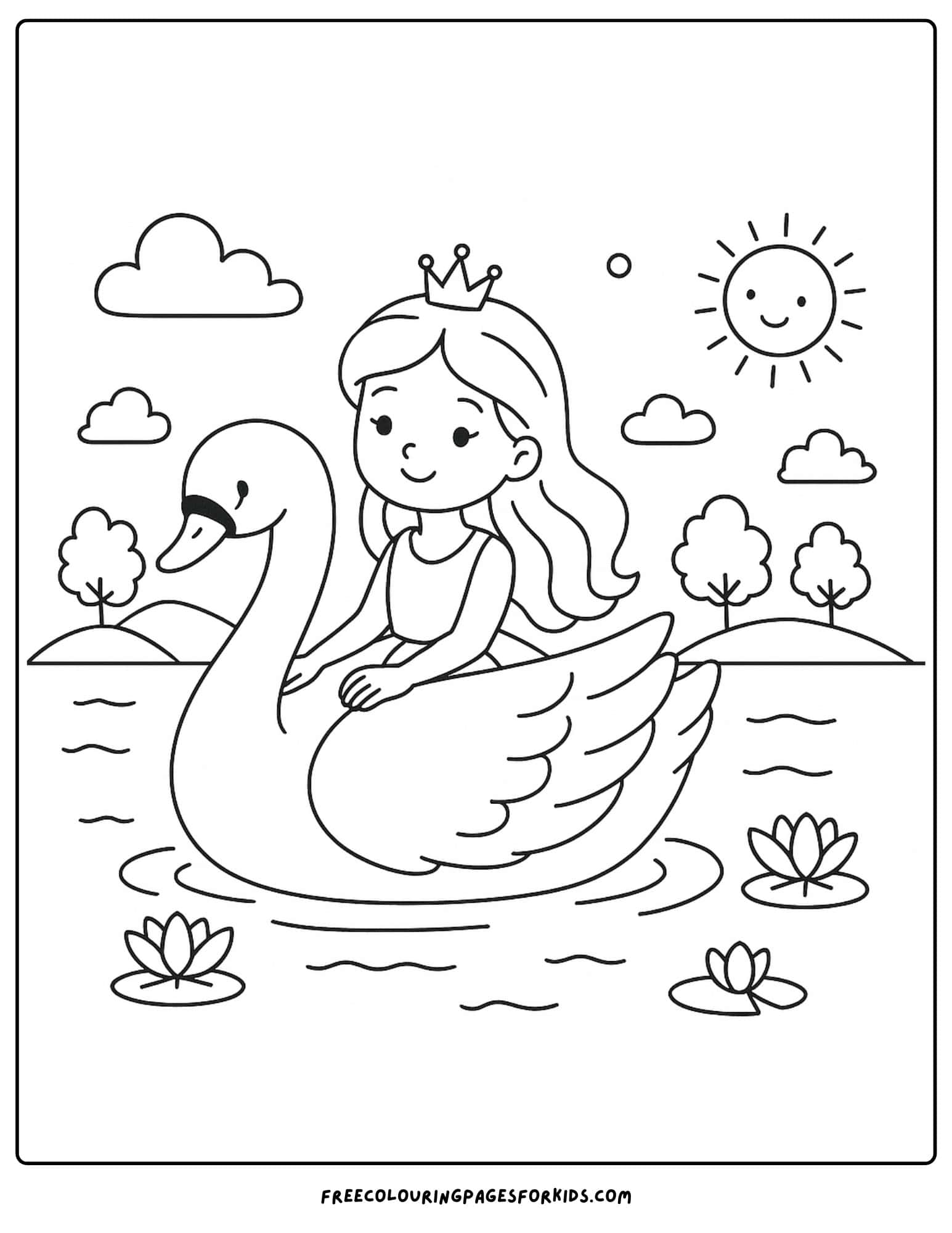 a girl and a swan on a lake