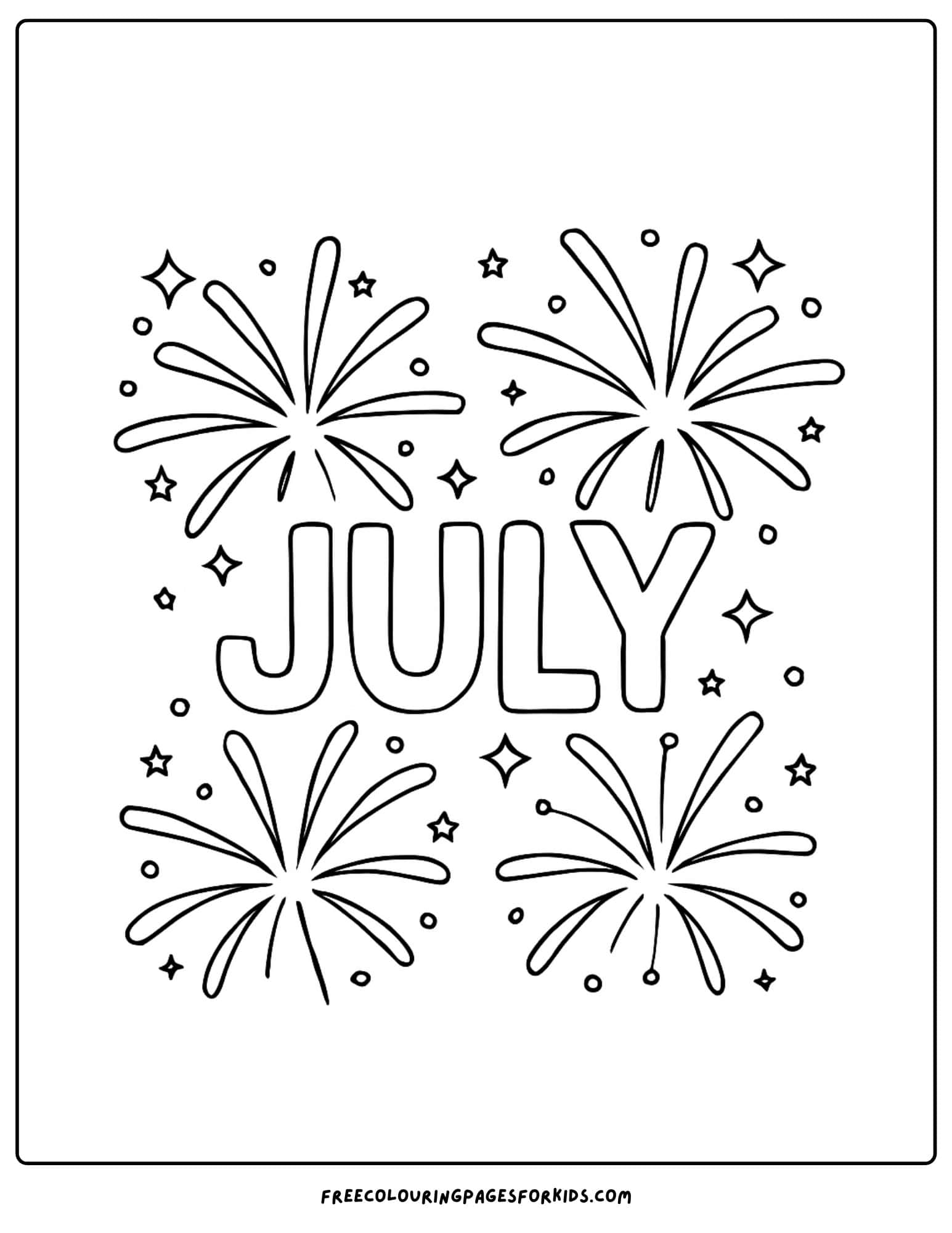 the word july with surrounded by fireworks