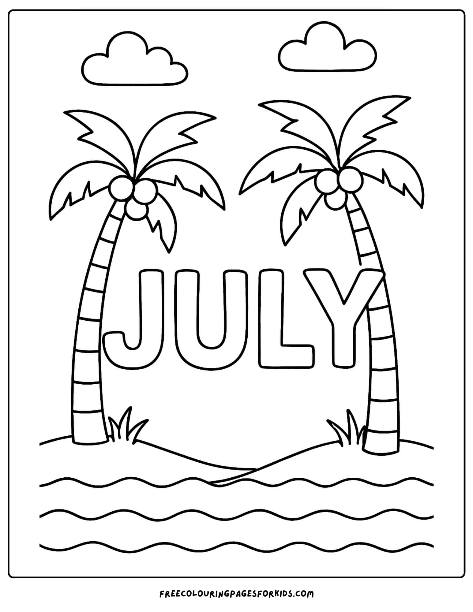 the word july with between two palm trees