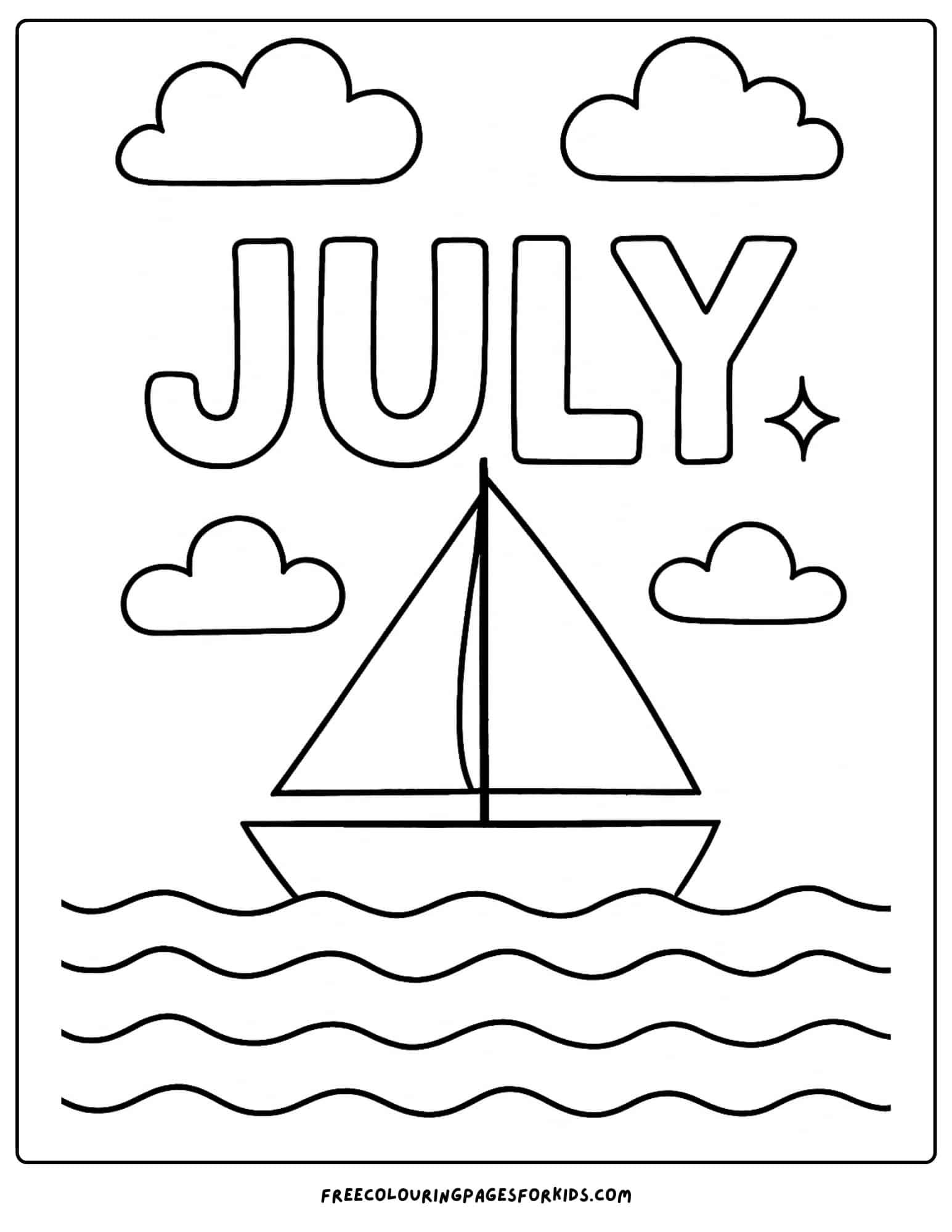 the word july with a sailing boat on the water
